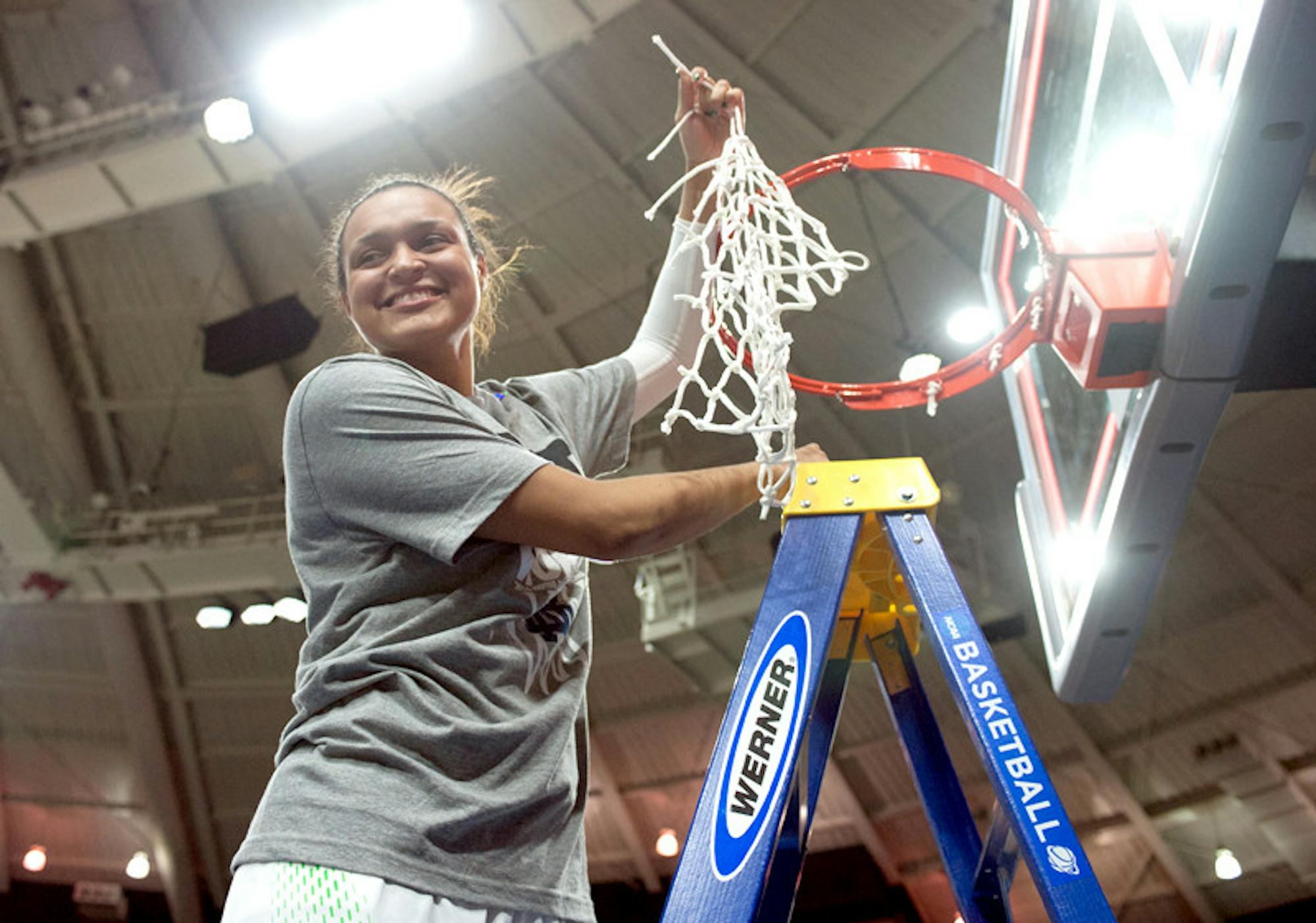 Irish senior guard Kayla McBride cuts down the net in Purcell Pavilion after Notre Dame defeated Baylor, 88-69, in the Elite Eight on Monday to advance to the Final Four in  Nashville, Tenn. Notre Dame squares off with Maryland on Sunday night in one of the national semifinals.