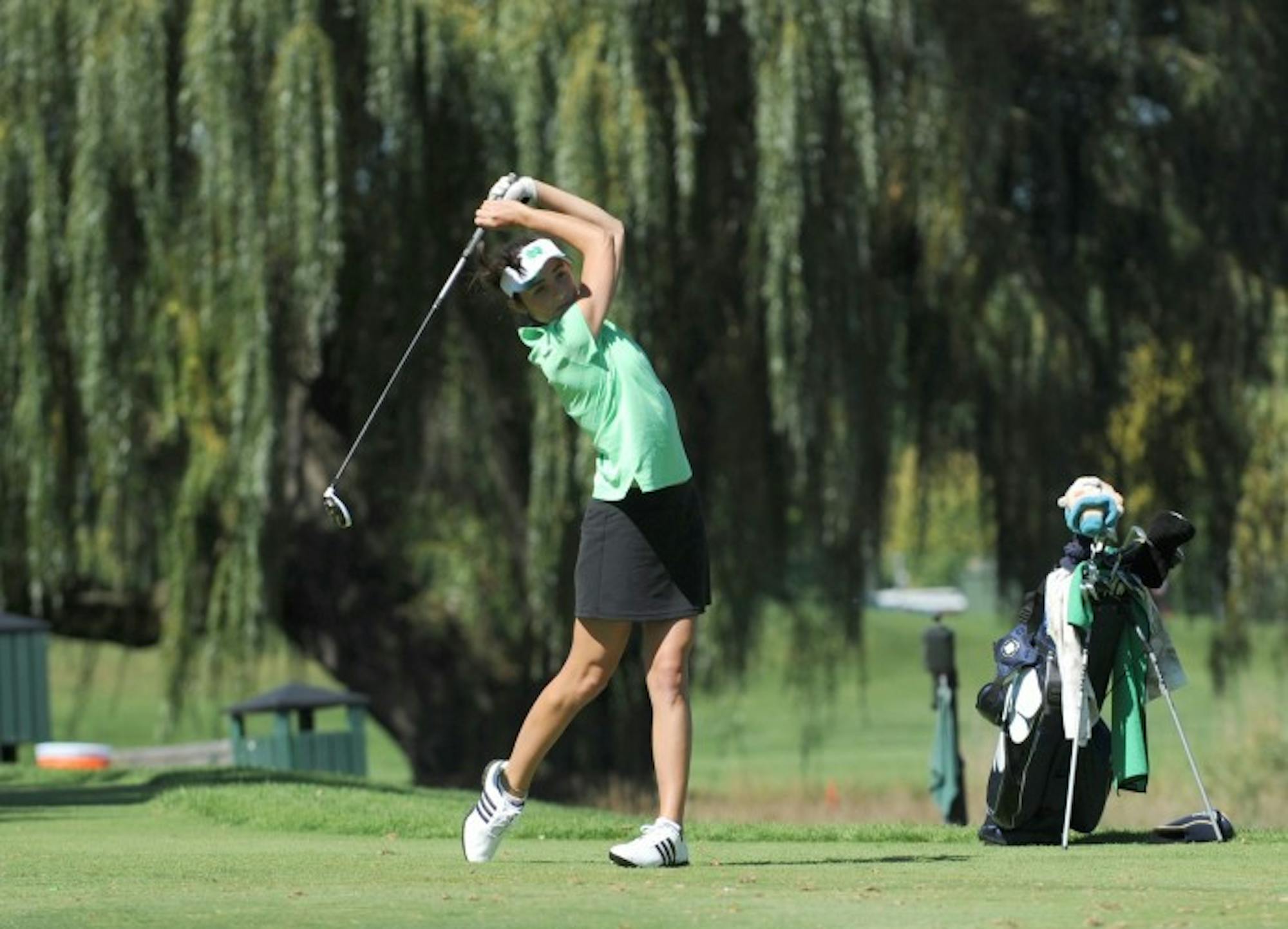 Junior Ashley Armstrong follows through on her shot at the Landfall Tradition in Wilmington, North     Carolina on Oct. 24. Notre Dame finished fifth at the event as Armstrong led the Irish with a score of 69.