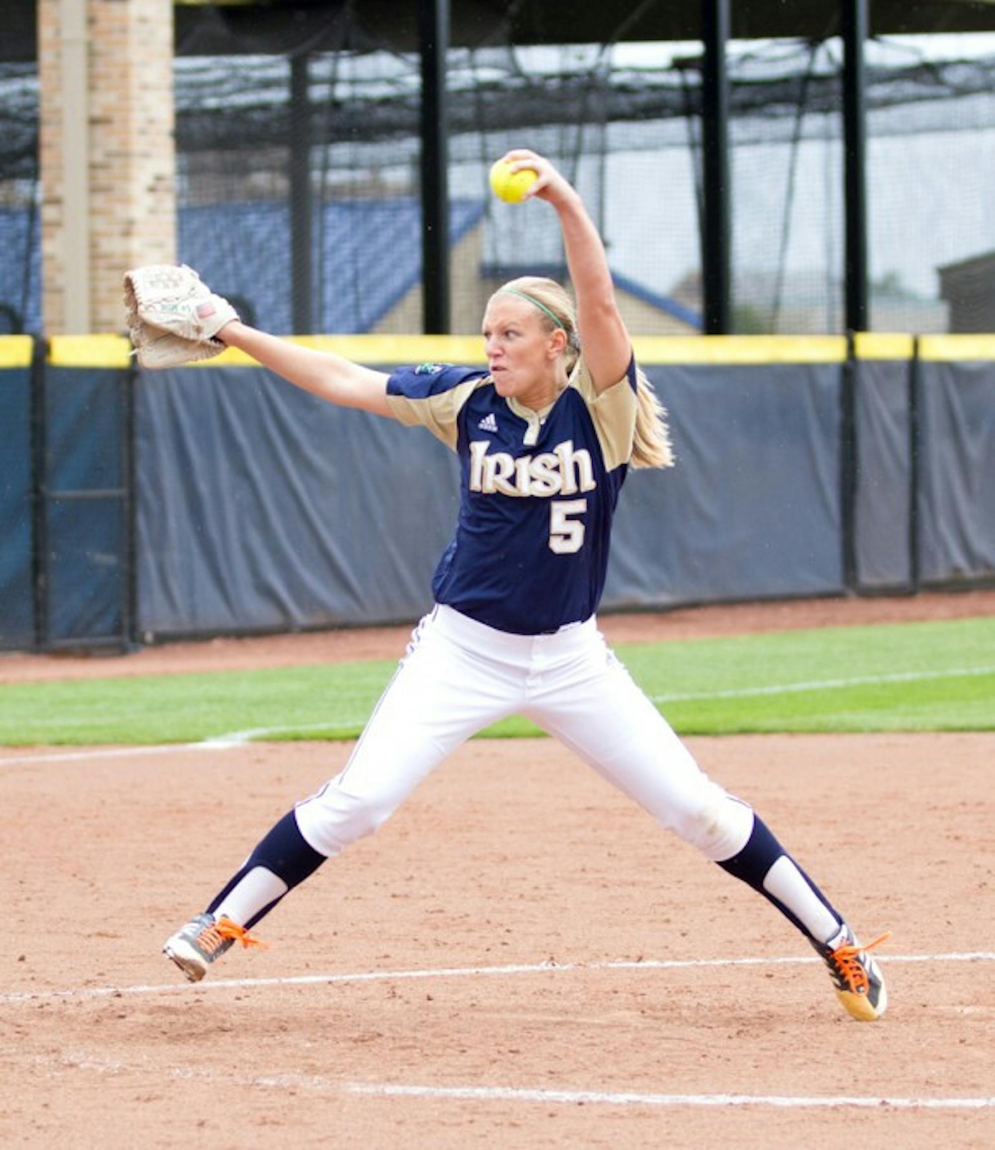 Irish sophomore pitcher Allie Rhodes delivers a pitch during an exhibition game against Illinois State on Sept. 15.