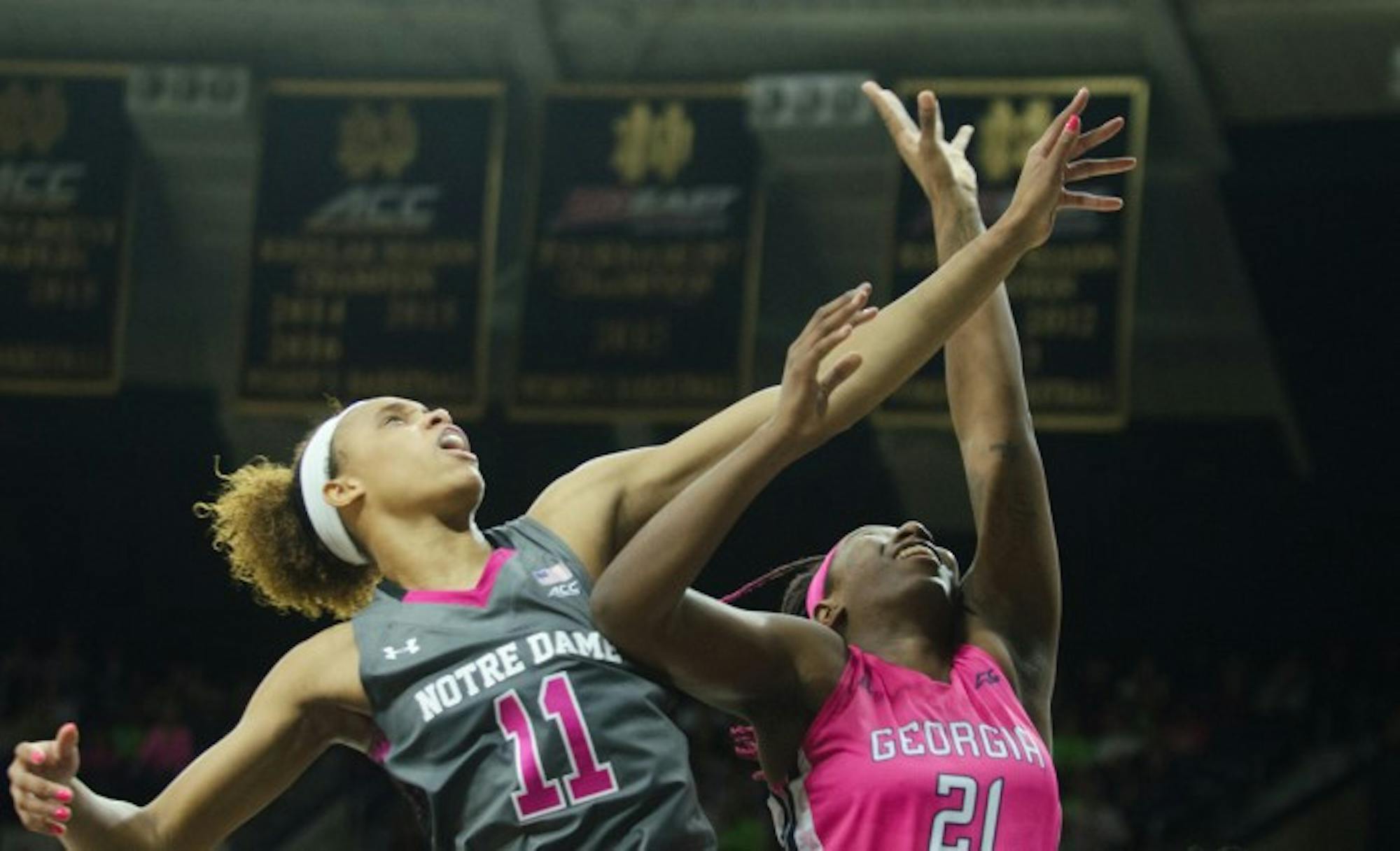 Irish junior forward Brianna Turner competes for a rebound during Notre Dame's 90-69 victory over Georgia Tech on Sunday at Purcell Pavilion.