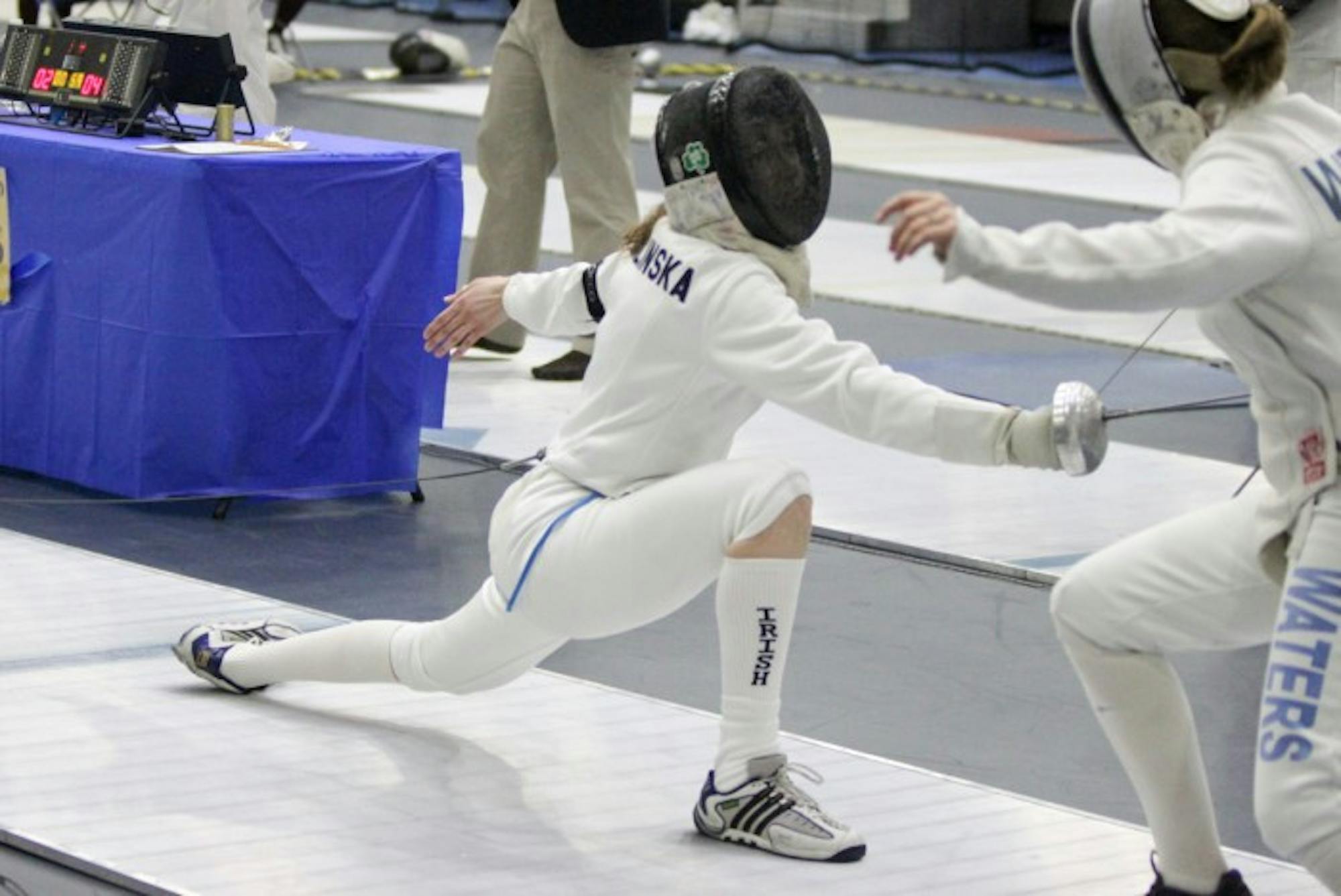 Sophomore epeeist Eva Niklinska fights during the DeCicco Duals on Feb. 9 at the Castellan Family Fencing Center.