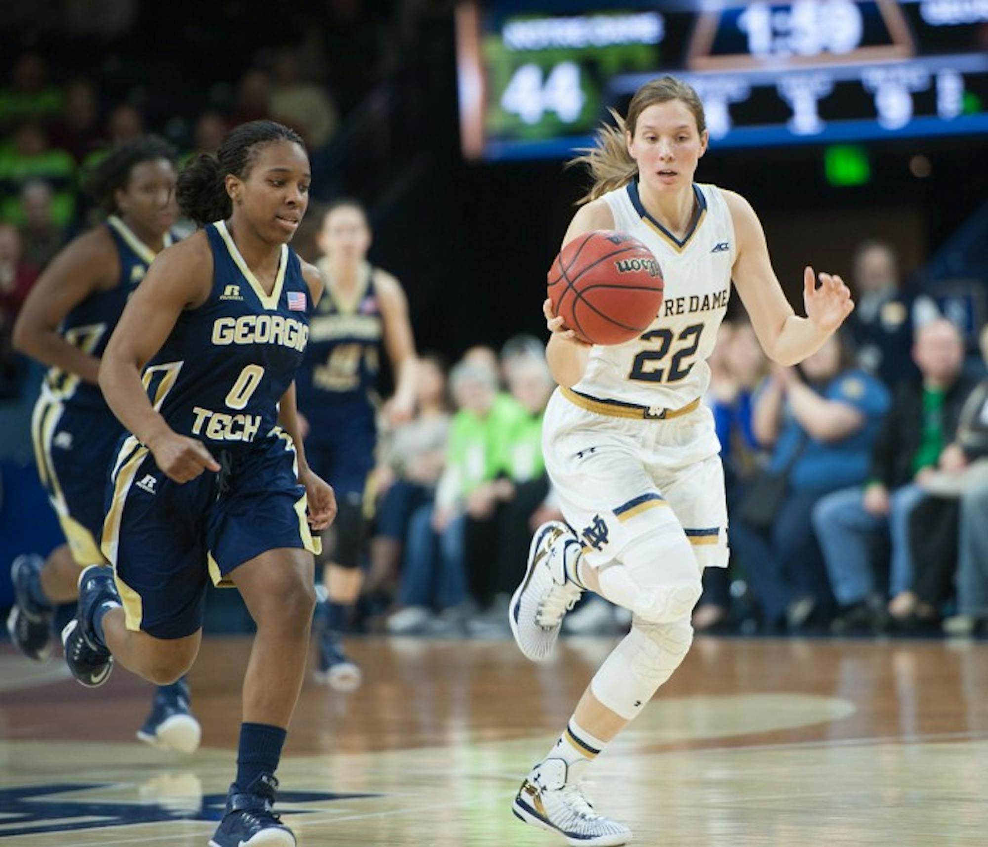 Irish freshman forward Kathryn Westbeld goes up for a jump shot during Notre Dame’s 88-77 win over Tennessee on Jan. 19 at Purcell Pavilion. Westbeld  played for 23 minutes against the Volunteers.