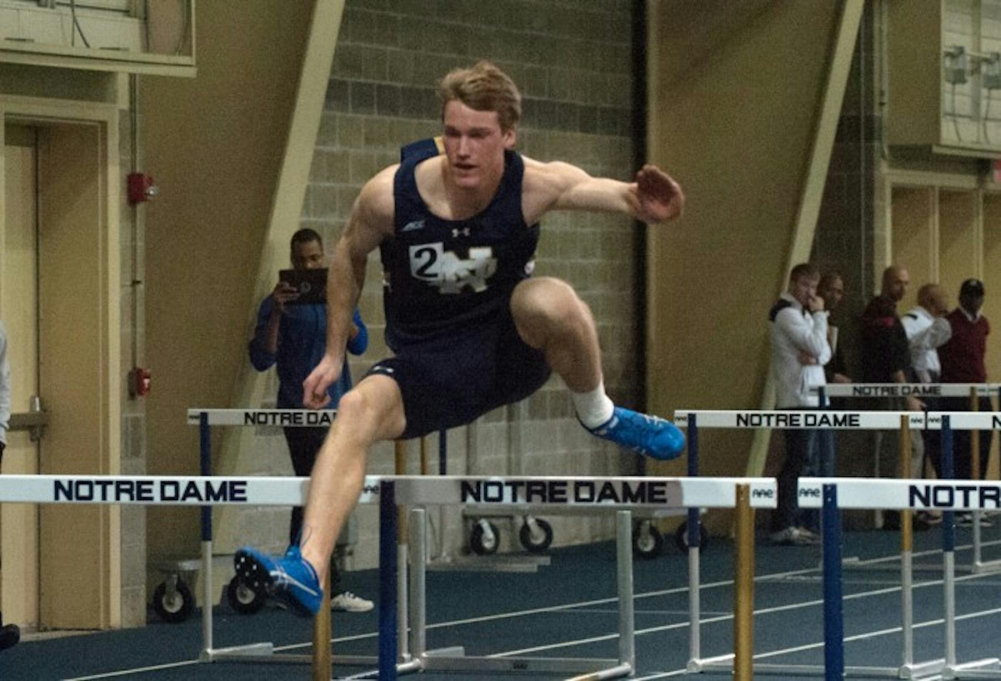 Sophomore Hunter Holton competes in the Notre Dame Invitational on Jan. 24 at Loftus Sports Center. Holton won the men’s high jump in Friday’s Blue and Gold Invitational at home.