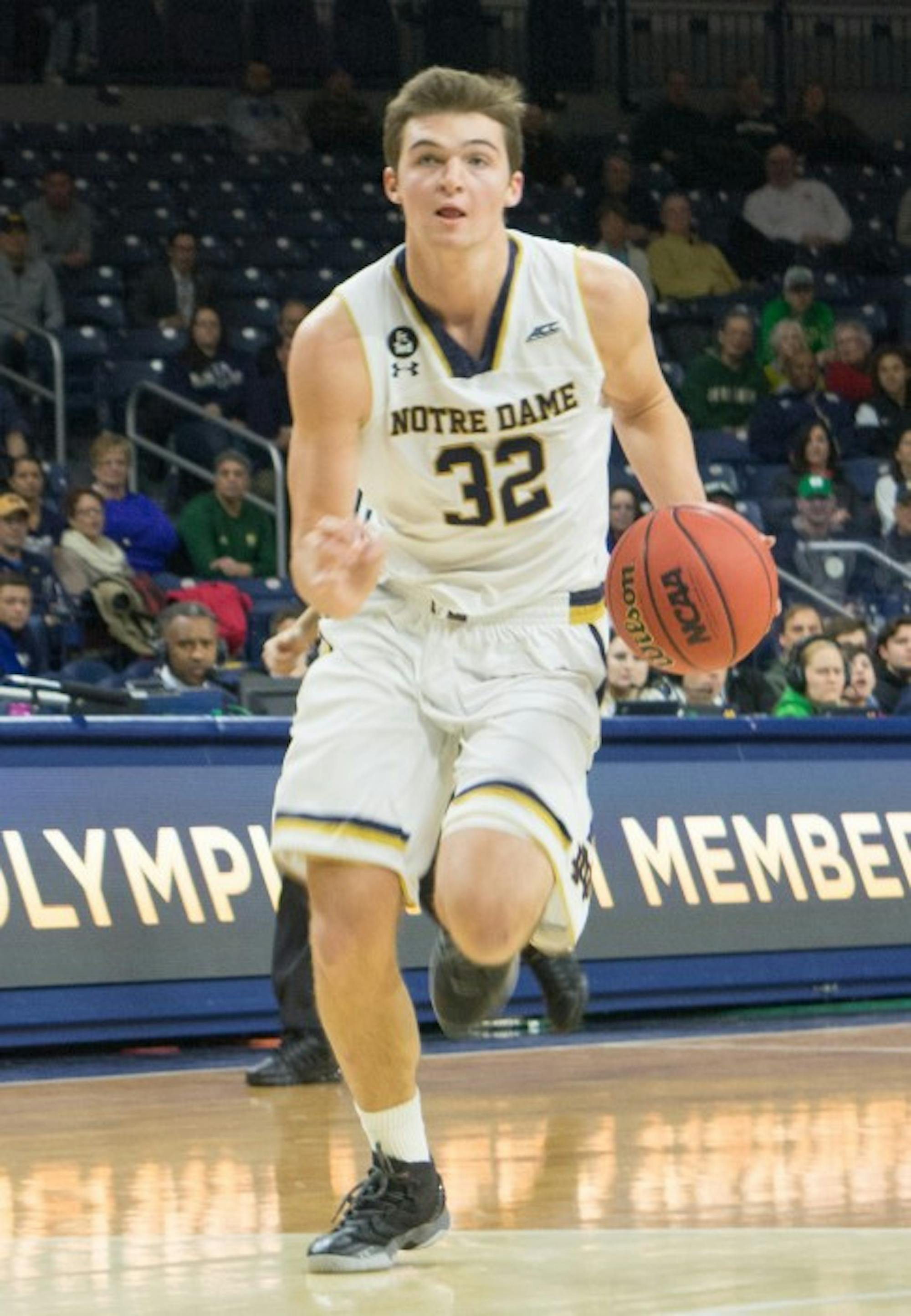 Irish junior guard Steve Vasturia drives to the basket during Notre Dame’s 72-64 win over Georgia Tech on Wednesday at Purcell Pavilion.