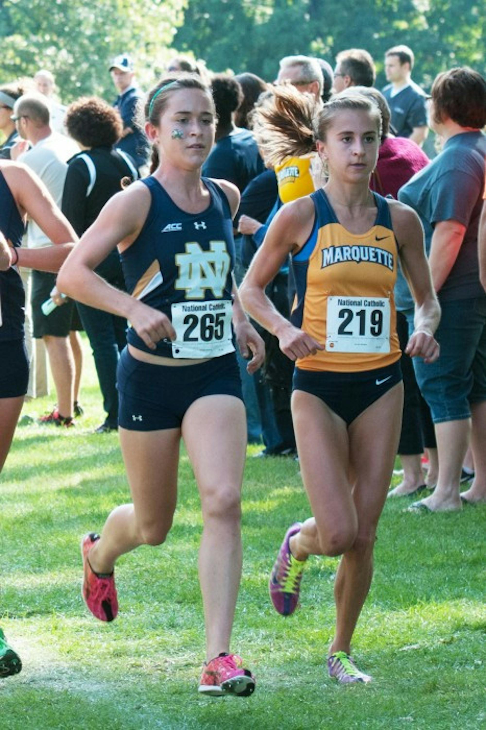 Irish senior Molly Seidel, No. 265, leads the pack during the National Catholic Championships on Sept. 19, 2014, at Notre Dame Golf Course. Seidel won the race, and the Irish women won the event as a team.