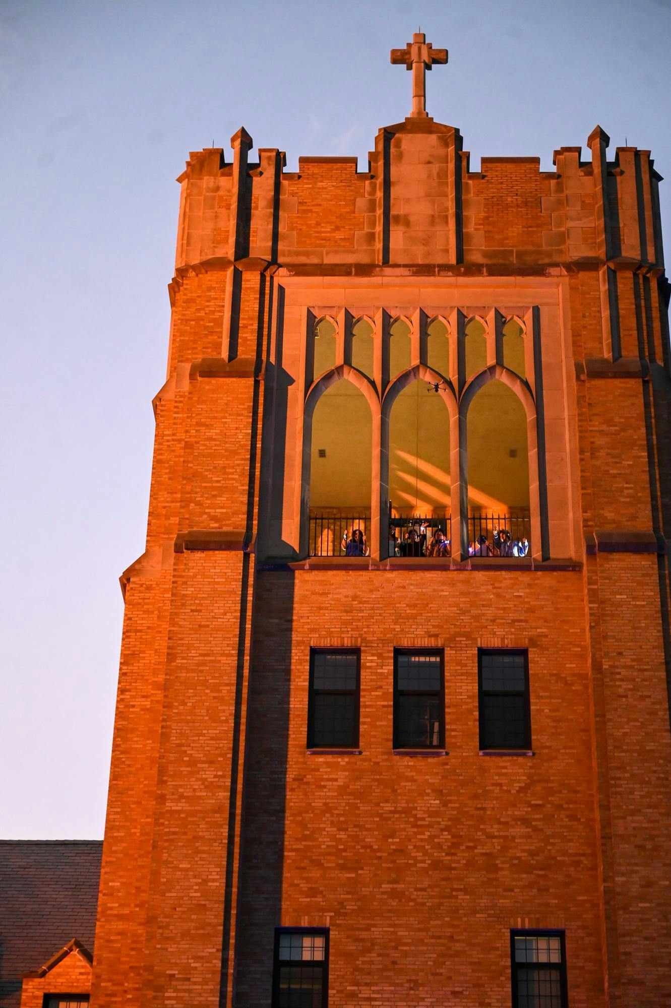 Bell ringers seen inside of the Le Mans Bell Tower