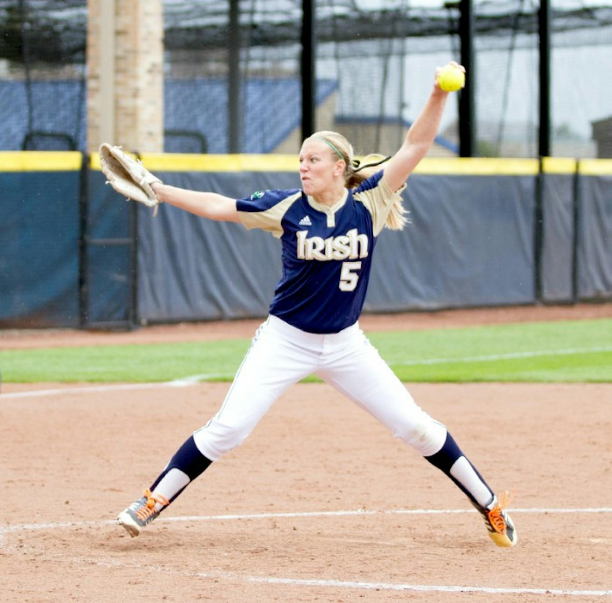 Sophomore pitcher Allie Rhodes delivers a pitch during Notre Dame’s fall exhibition game against Illinois State on Sept. 15.