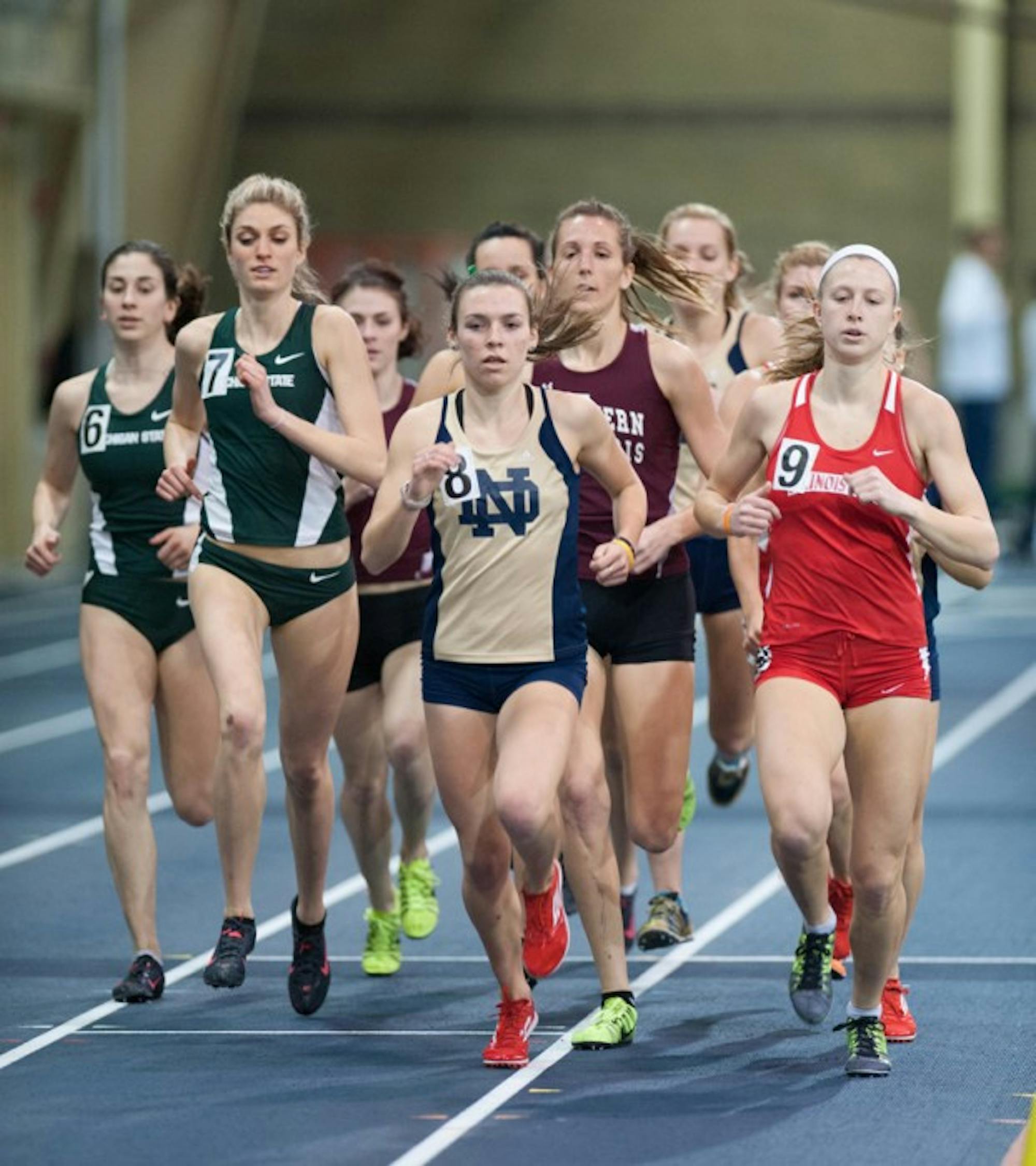 Senior Alexa Aragon runs the mile during the Notre Dame Invitational. Aragon placed third in the distance medley at NCAAs.