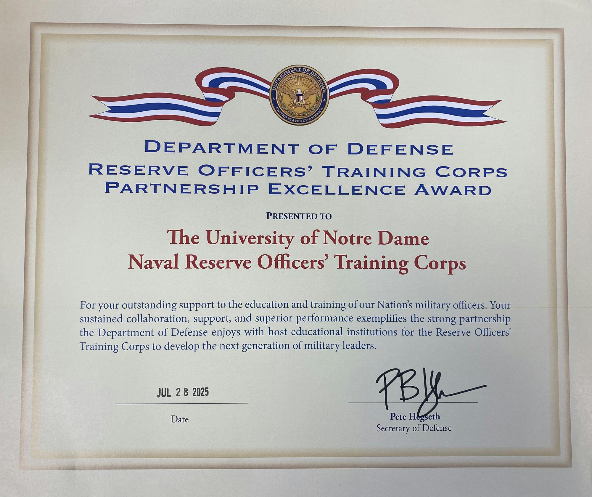 Naval ROTC Certificate