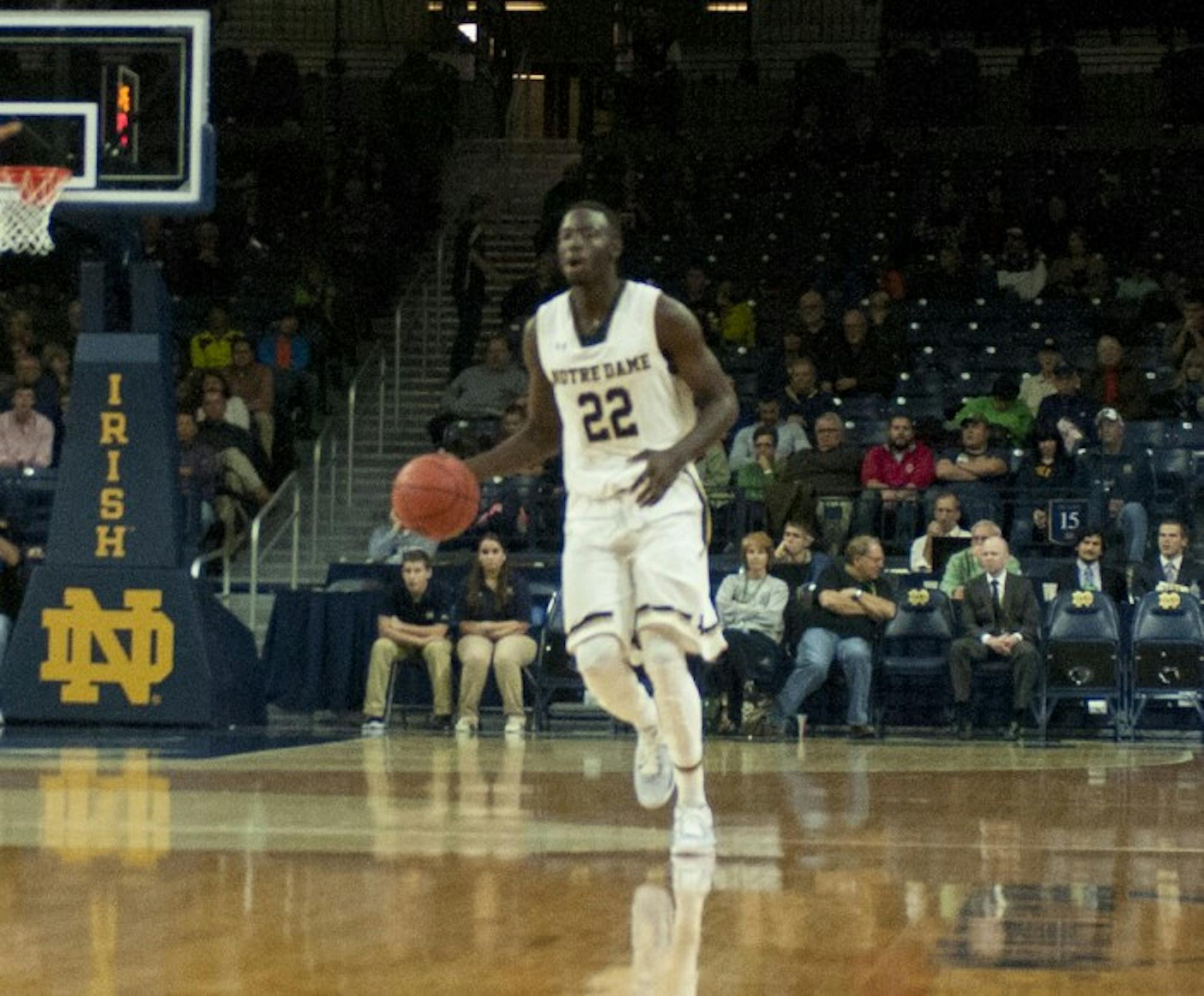 Irish senior guard Jerian Grant dribbles the ball upcourt during Notre Dame's exhibition win over Lewis. Grant returns to the court for the Irish for the first time in a year.