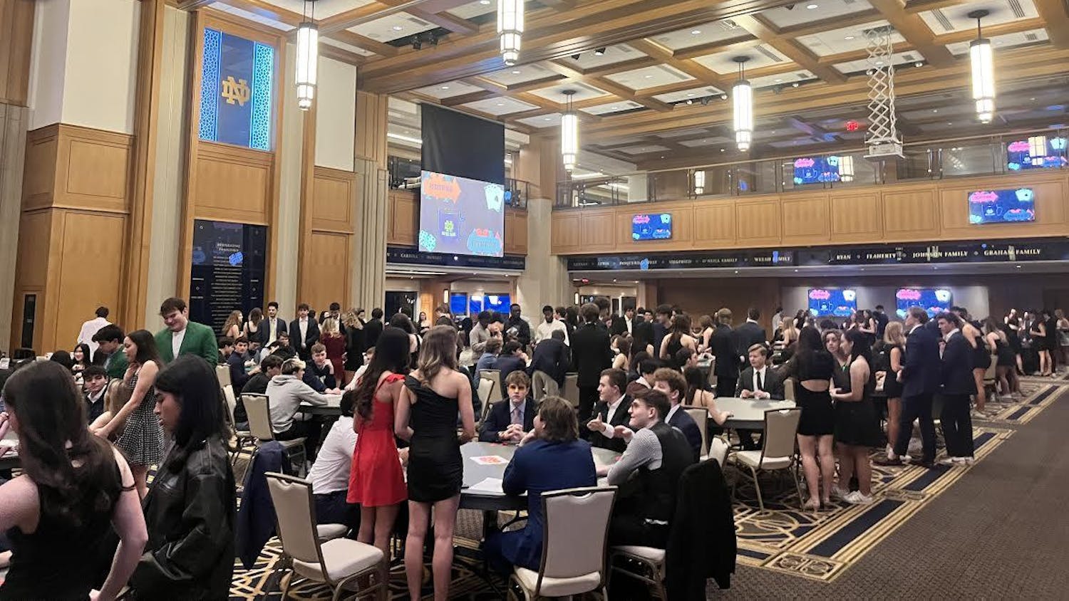 Students dress up for McGlinn Hall's Casino Night at Dahnke Ballroom