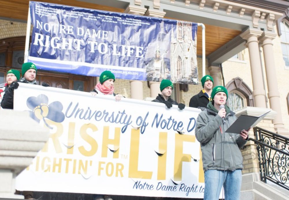 Members of Right to Life gather on campus for the March for Life rally last January after canceling its annual trip to Washington, D.C. for the national event due to weather. The group hopes to attend this year's rally, as well as put on a number of other events.