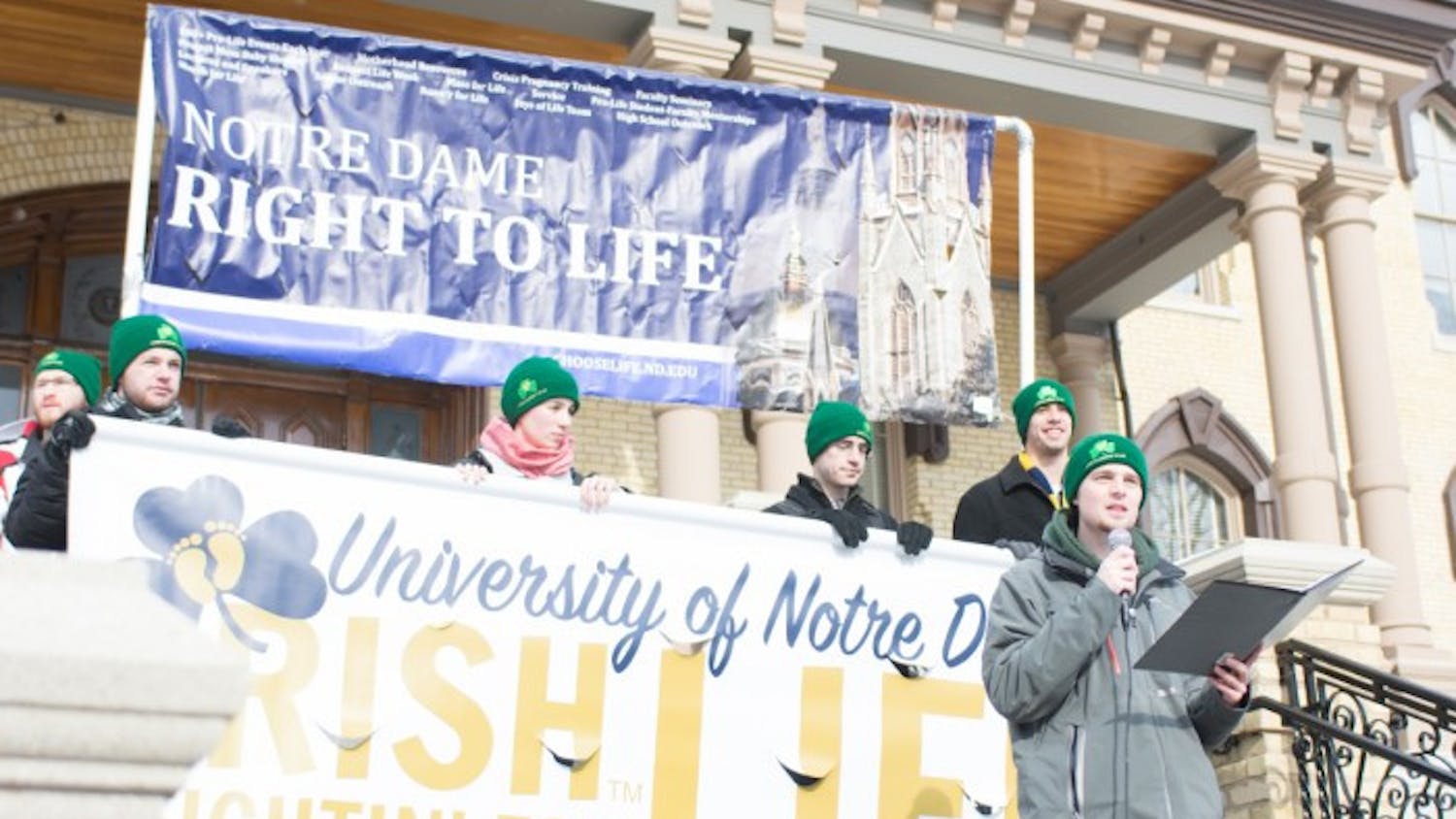 Members of Right to Life gather on campus for the March for Life rally last January after canceling its annual trip to Washington, D.C. for the national event due to weather. The group hopes to attend this year's rally, as well as put on a number of other events.
