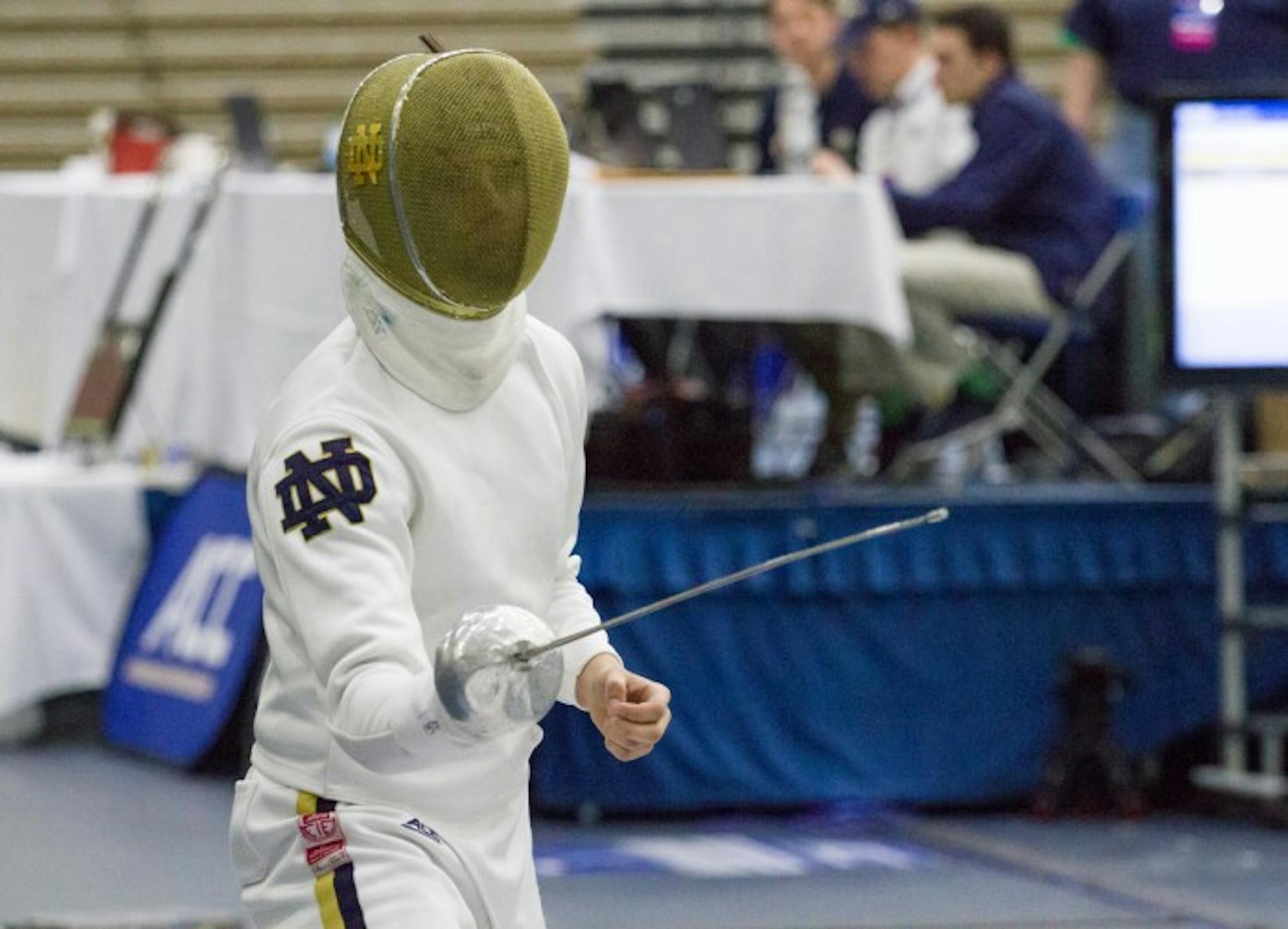 Irish freshman epee Dylan French competes during the ACC championships Sunday at Castellan Family Fencing Center.