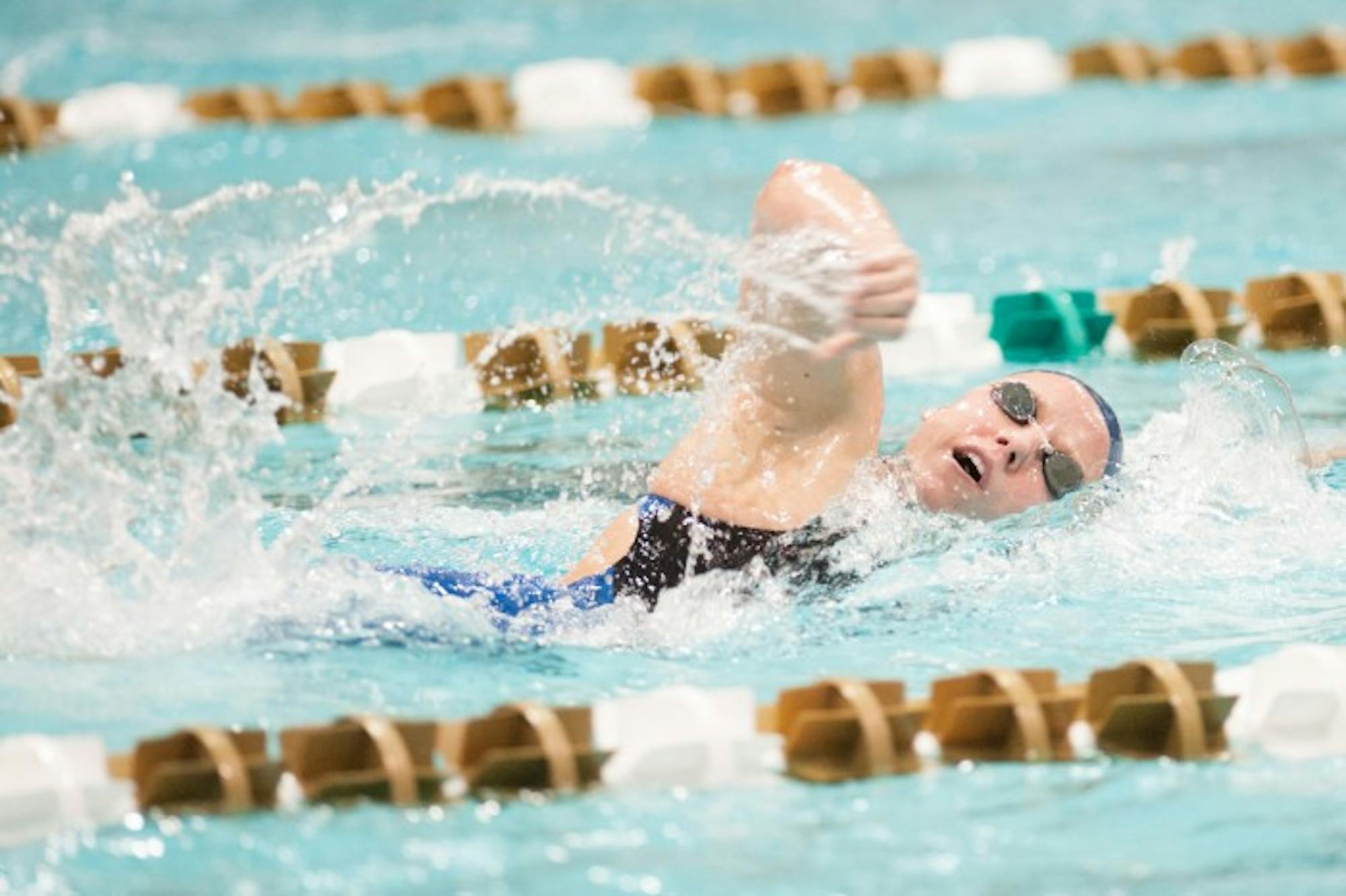 Irish senior Emma Reaney swims in the freestyle portion of the 200-yard individual medley during the Shamrock Invitational on Jan. 31, 2014 at Rolfs Aquatic Center. Reaney finished in a then-pool record 1:58.95 on her way to the win.