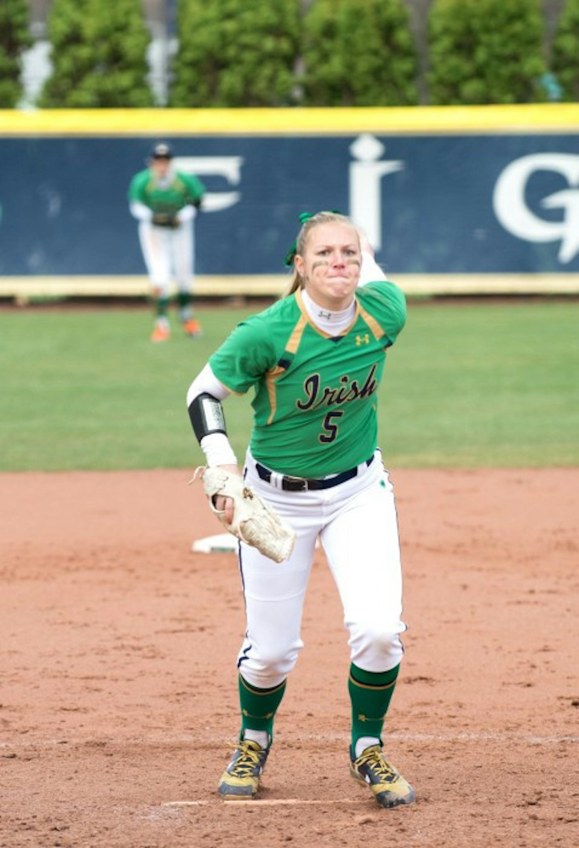 Irish senior Allie Rhodes delivers a pitch during Notre Dame's 5-4 win over Florida State on Sunday at Melissa Cook Stadium.