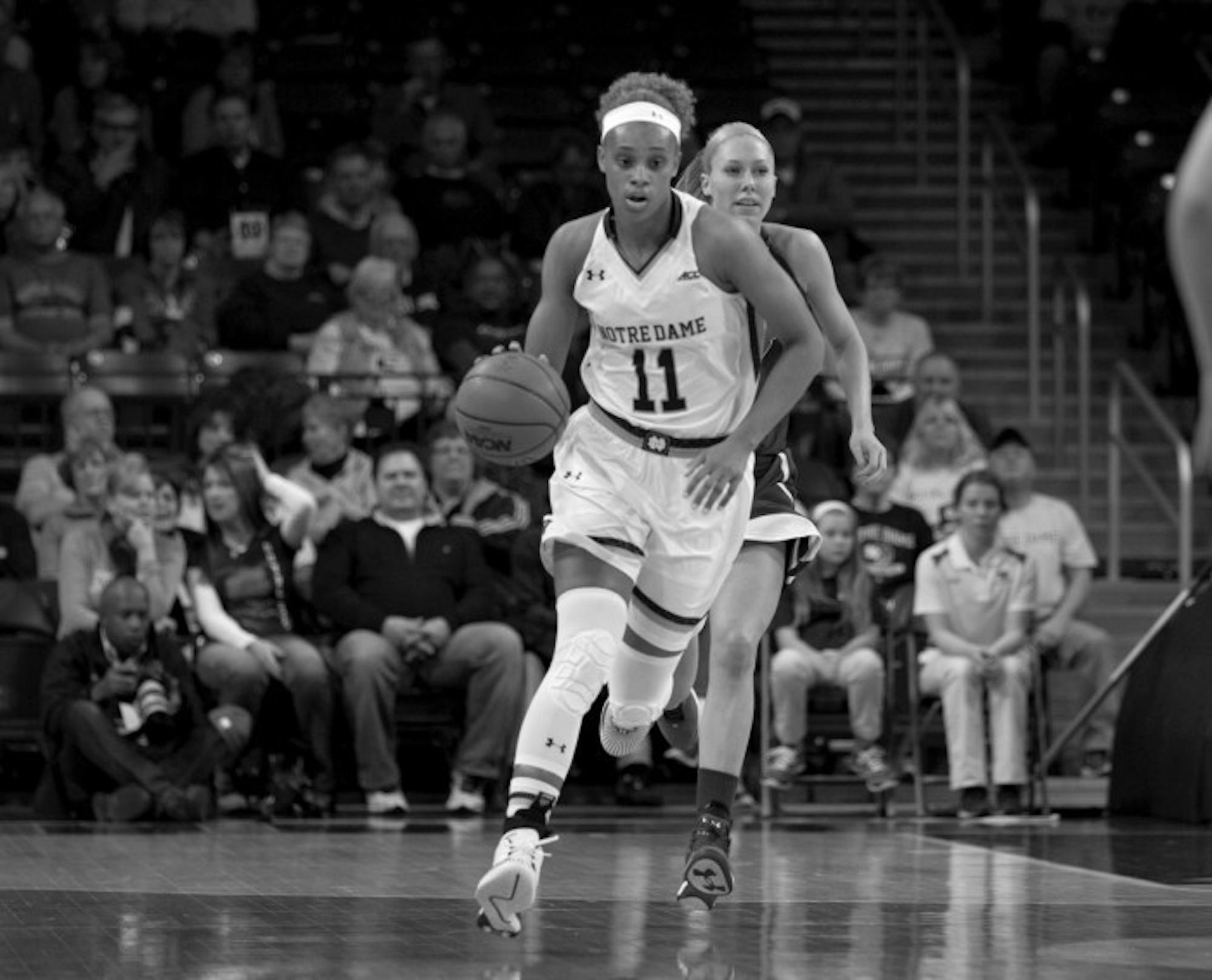 Notre Dame freshman forward Brianna Turner dribbles up the court during the 105-51 win over Massachusetts-Lowell on Nov. 14.