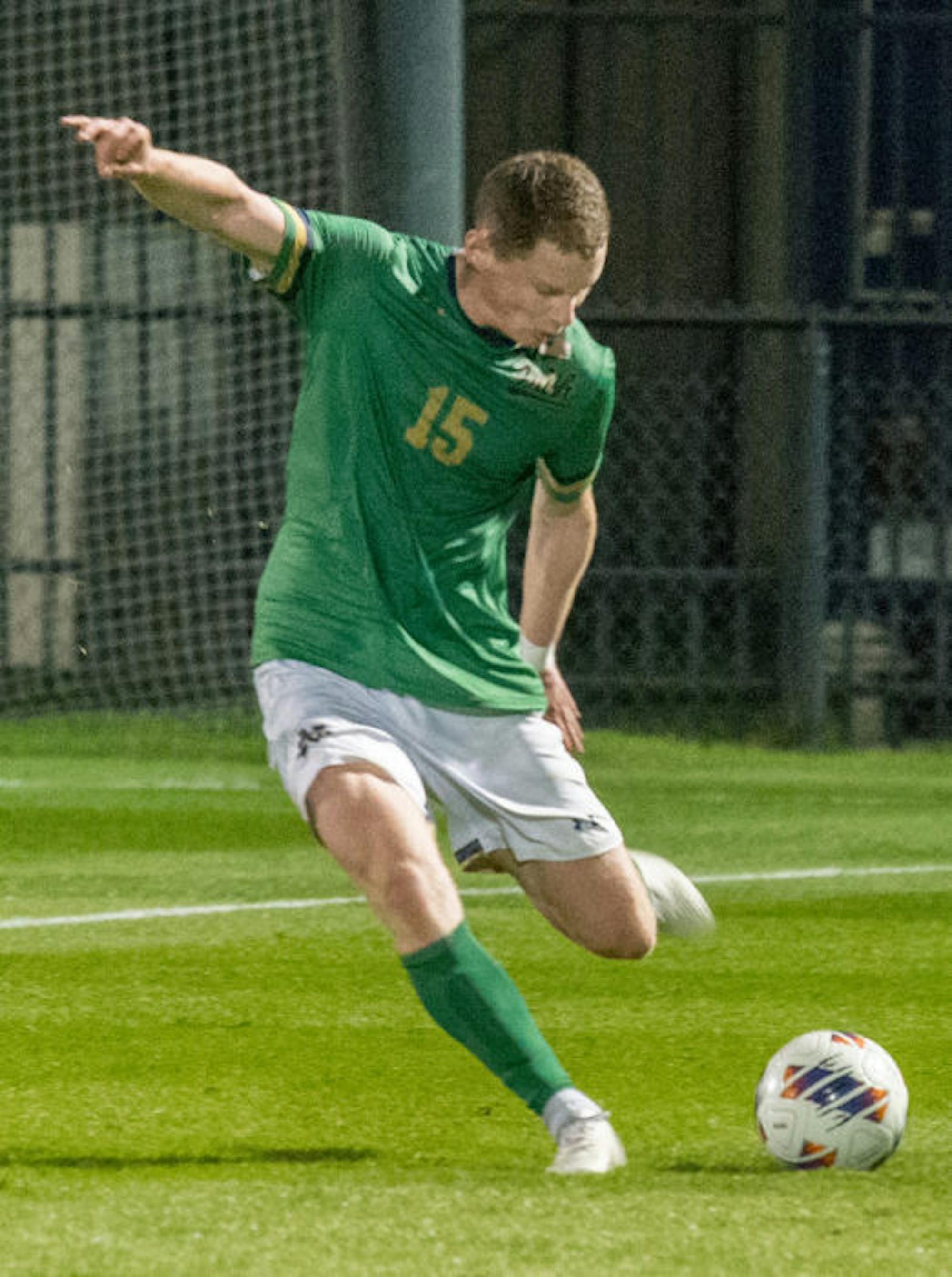 Junior Paddy Burns of Northern Ireland prepares to kick the ball in a men’s soccer match against North Carolina on Sept. 24, 2022.