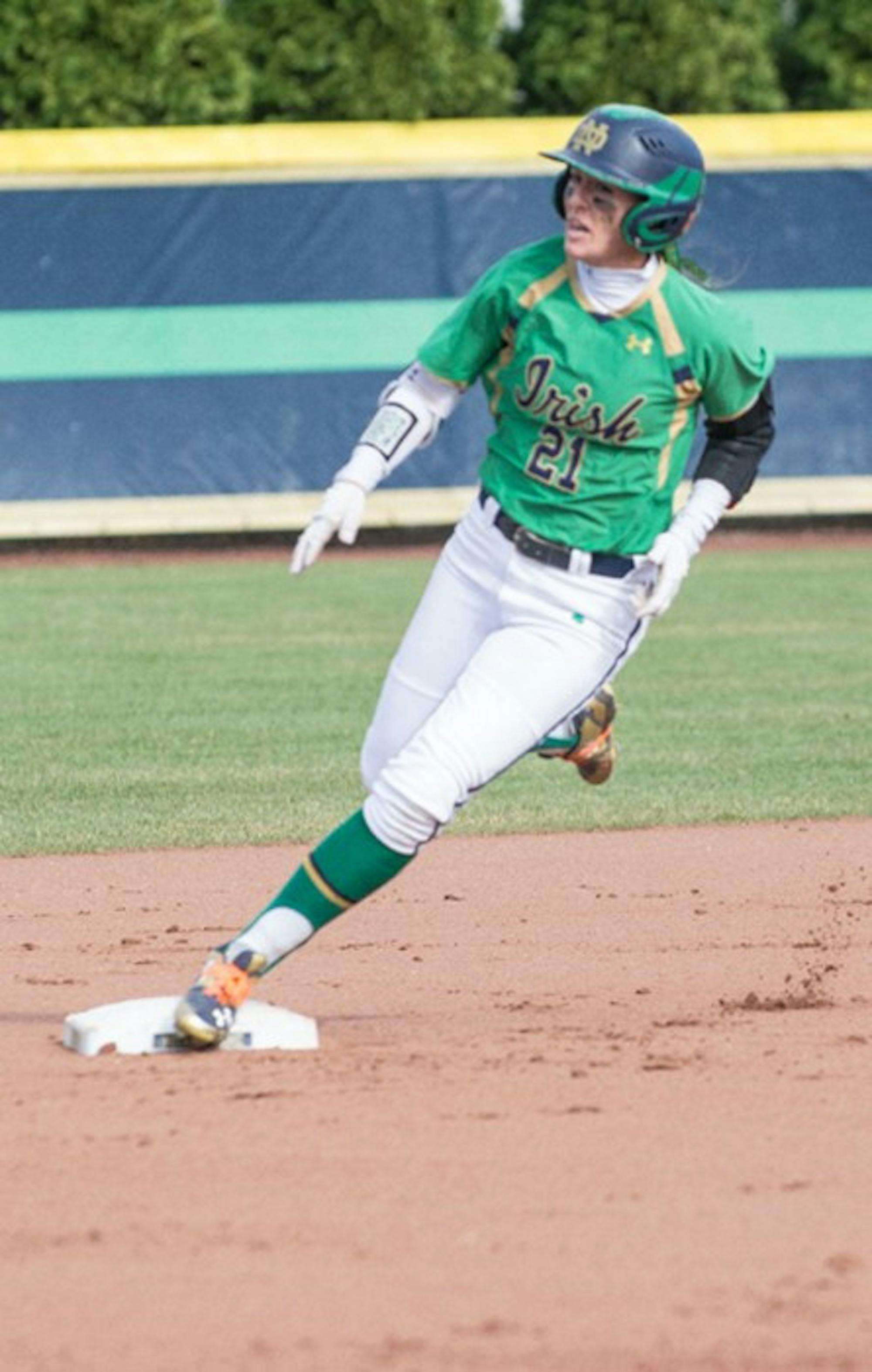 Senior outfielder Karley Wester rounds second base during Notre Dame’s 15-4 loss to Florida State on March 4, 2016.