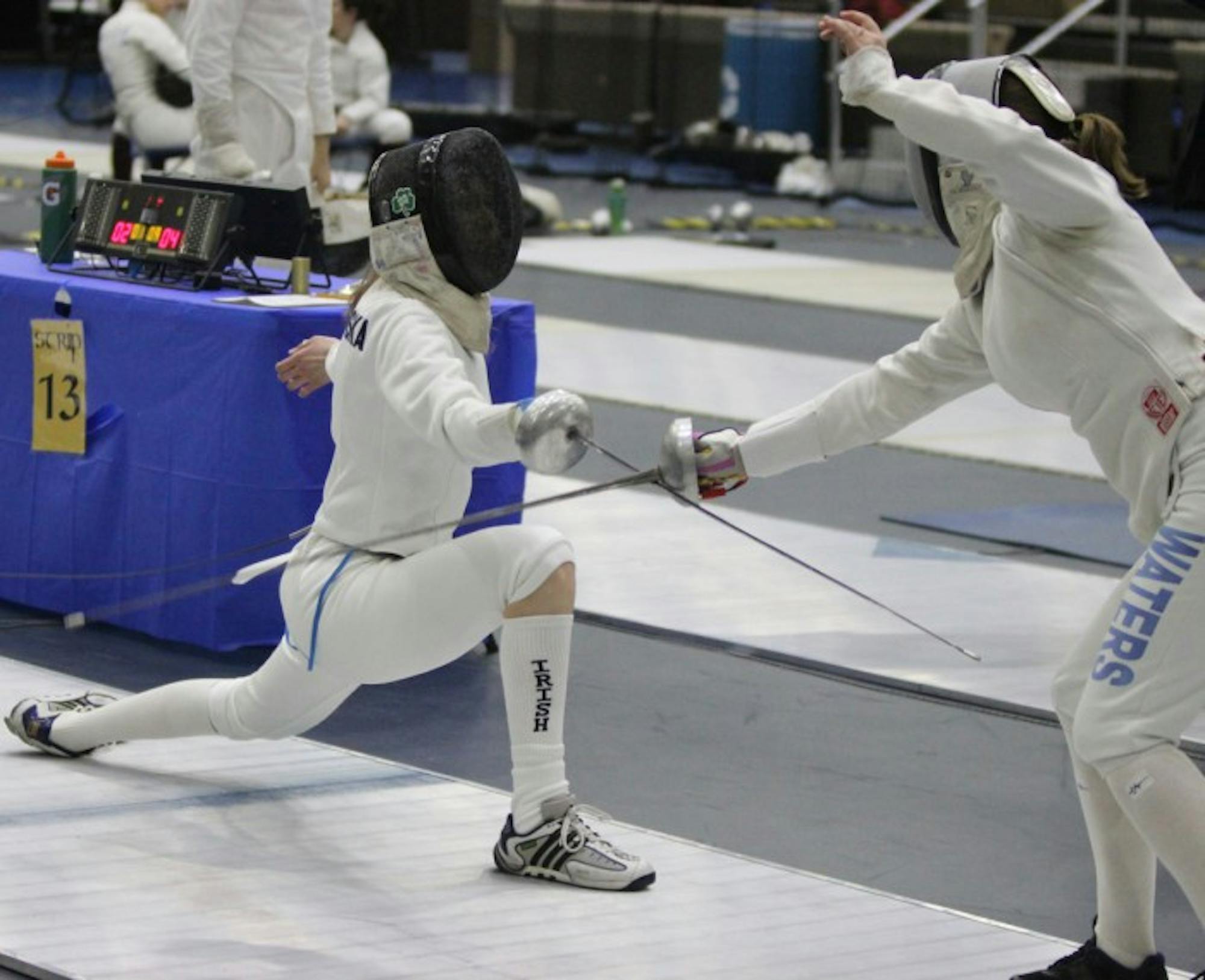 Irish sophomore epee Eva Niklinska goes on the attack during the DeCicco Duals at Joyce Center Fieldhouse on Feb. 9. The women swept the meet, 3-0.