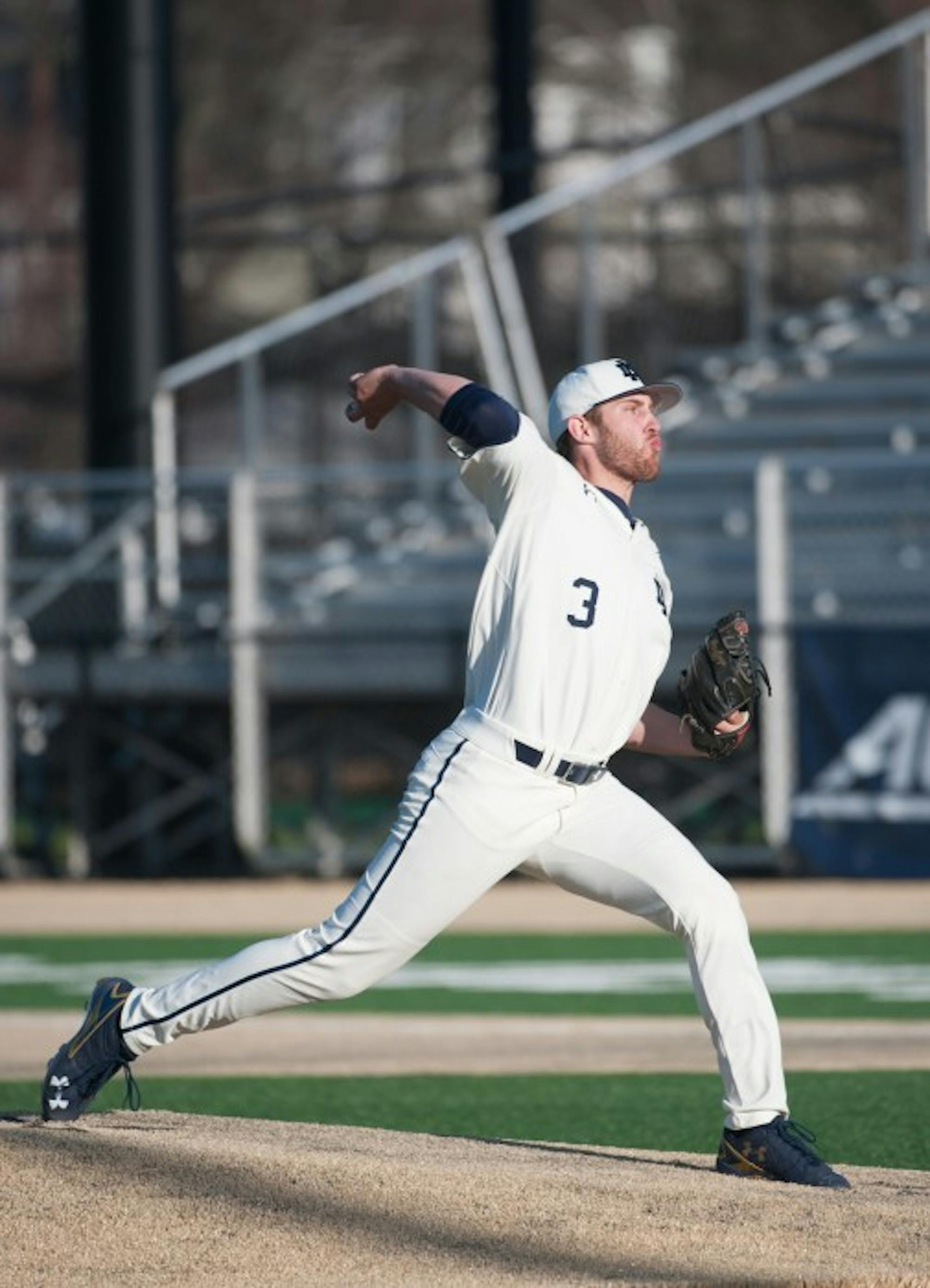 Irish junior starting pitcher Ryan Smoyer delivers a pitch  during Notre Dame’s 6-3 win over Chicago State on April 12.