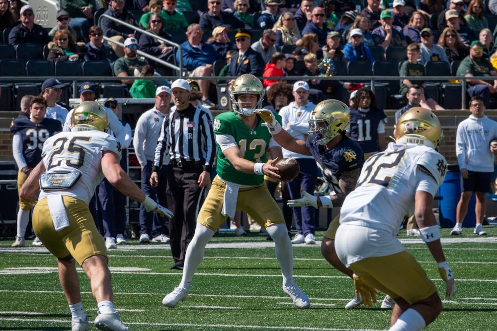 20250412, Blue and Gold Game, CJ Carr, Declan Lee, football, Notre Dame Stadium-2 (1).jpg