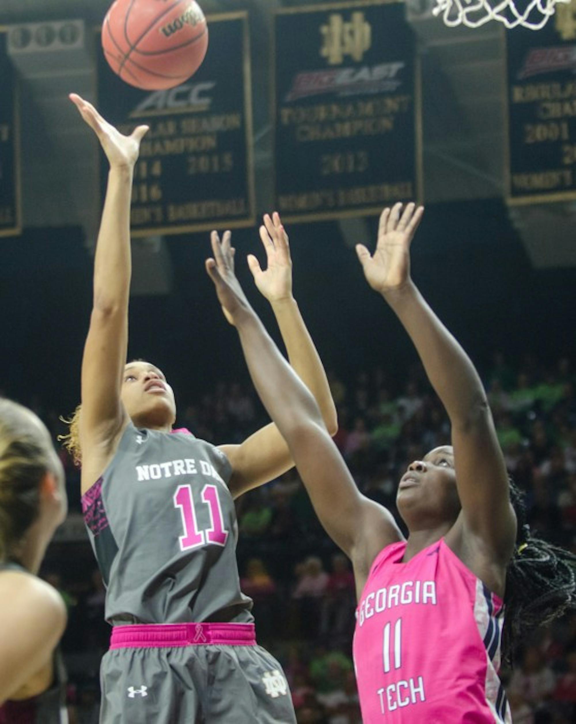 Irish junior forward Brianna Turner attempts a jumper during Notre Dame’s 90-69 win over Georgia Tech on Sunday.