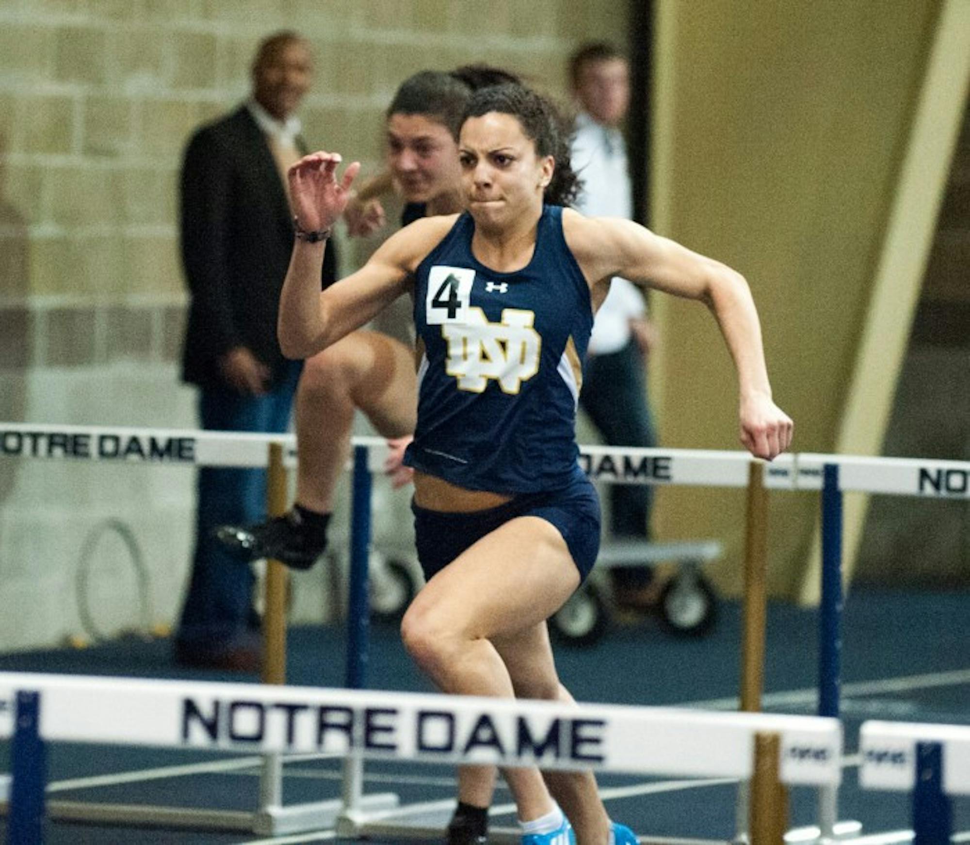 Senior Jade Barber competes Feb. 6 at the Meyo Invitational at Meyo Field. Barber set a school record in the 100-meter hurdles Saturday with a time of 12.81 seconds.