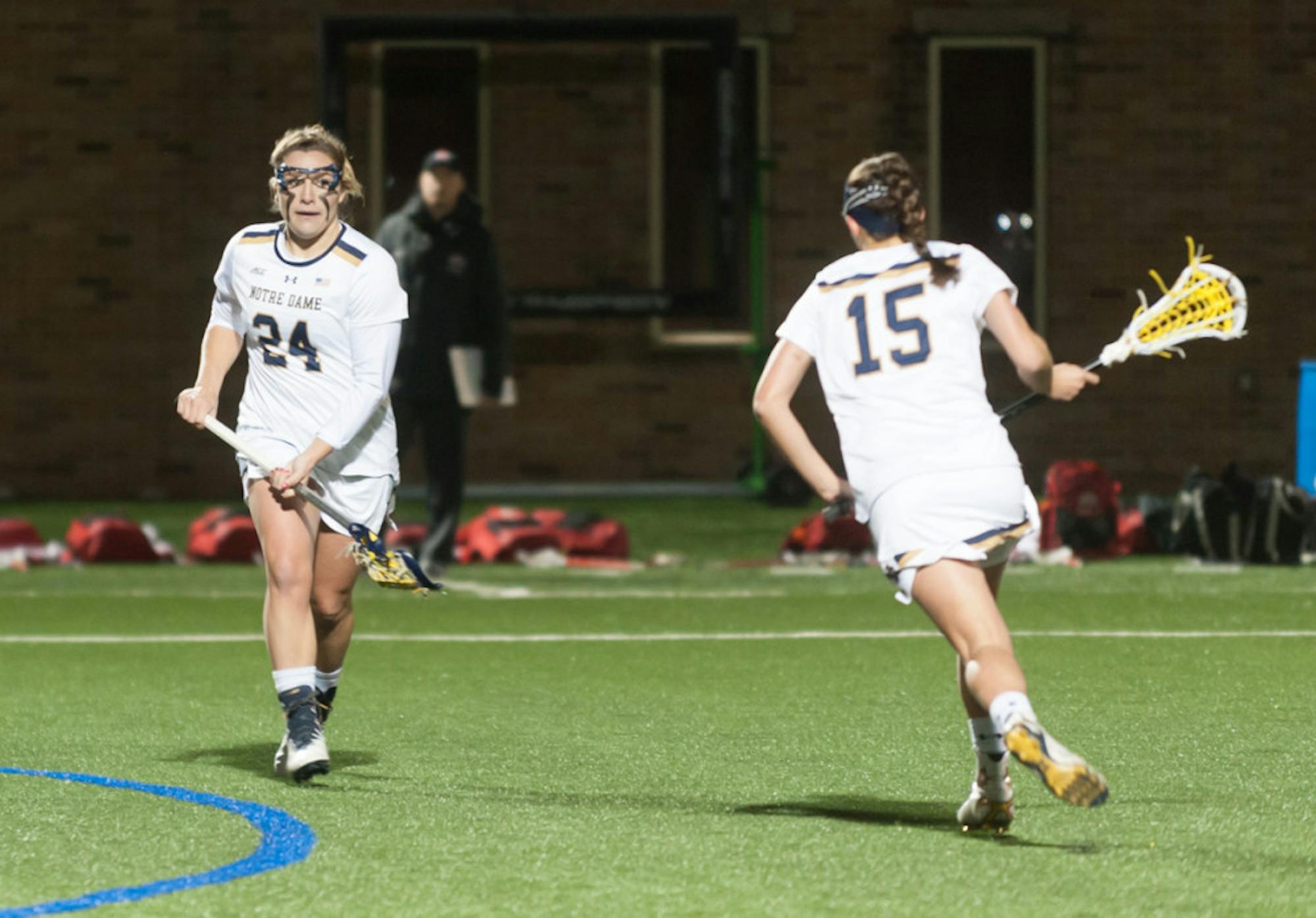 Notre Dame senior midfielder Casey Pearsall makes a cut during a 16-13 Irish win over Ohio State on March 7 at Arlotta Stadium.