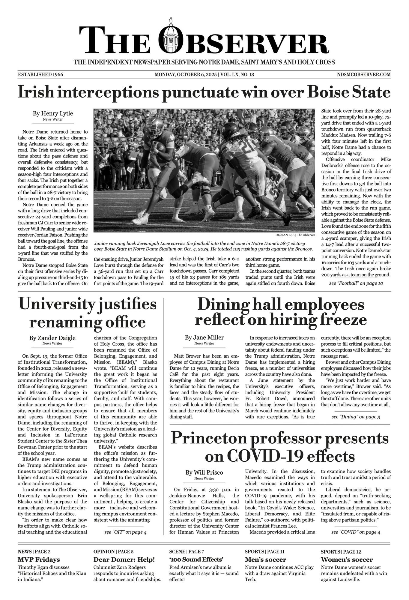 Front page of the print edition of The Observer