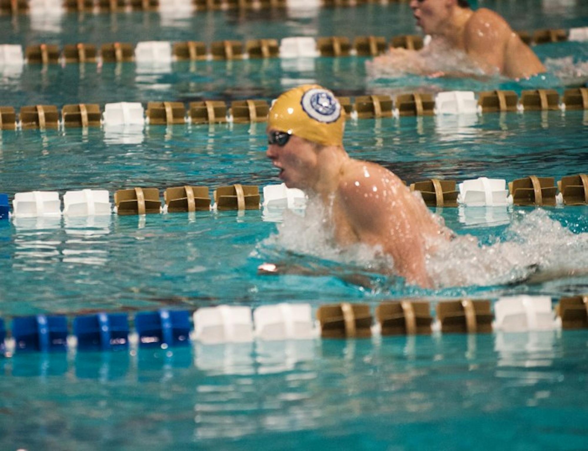 Junior Reed Fujan swims the 200-yard individual medley during Notre Dame’s 226-66 victory over Cleveland State on Feb. 7.