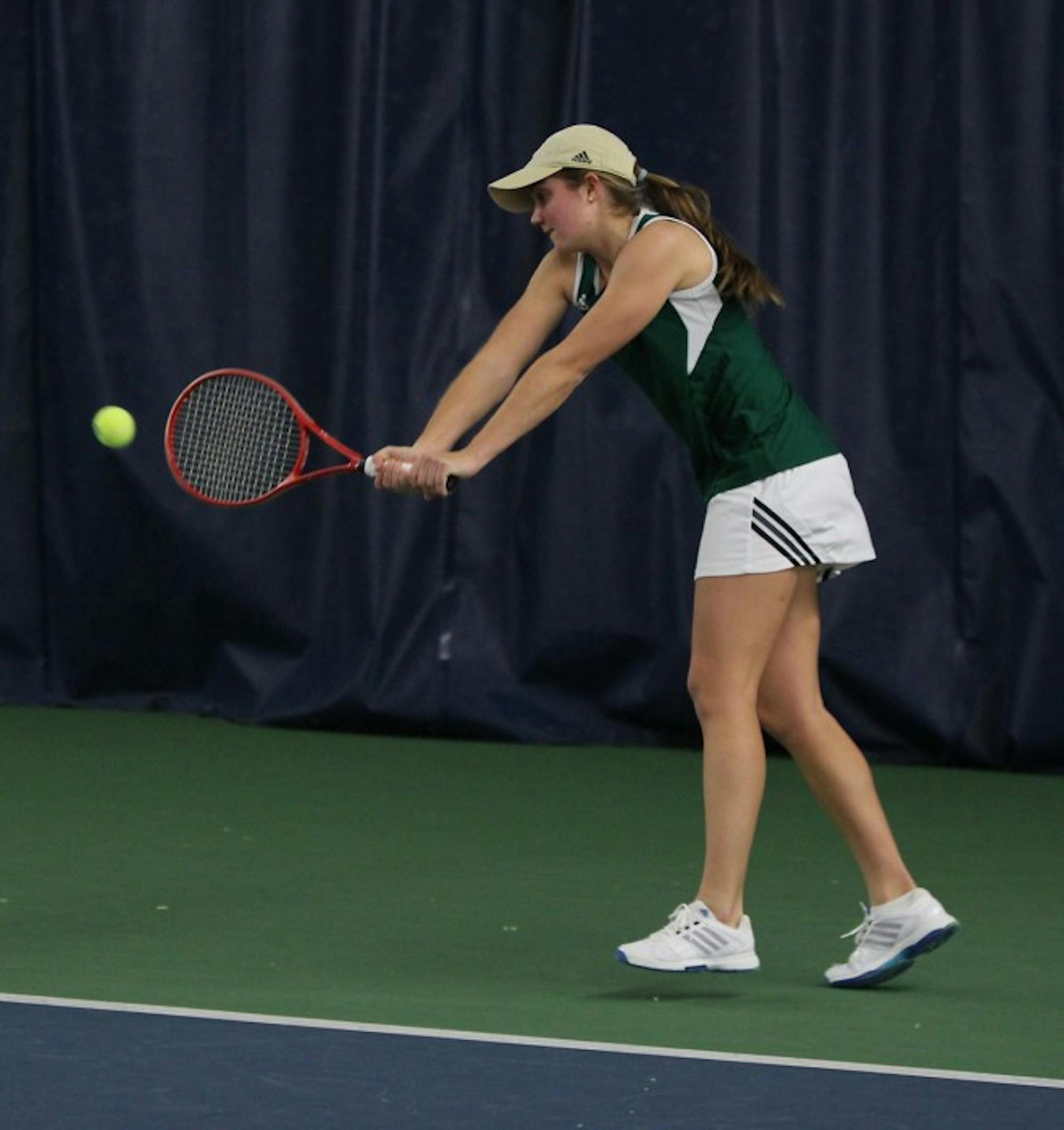 Irish sophomore Mary Closs connects on a shot during Notre Dame’s 4-3 loss to Georgia Tech on Feb. 21.