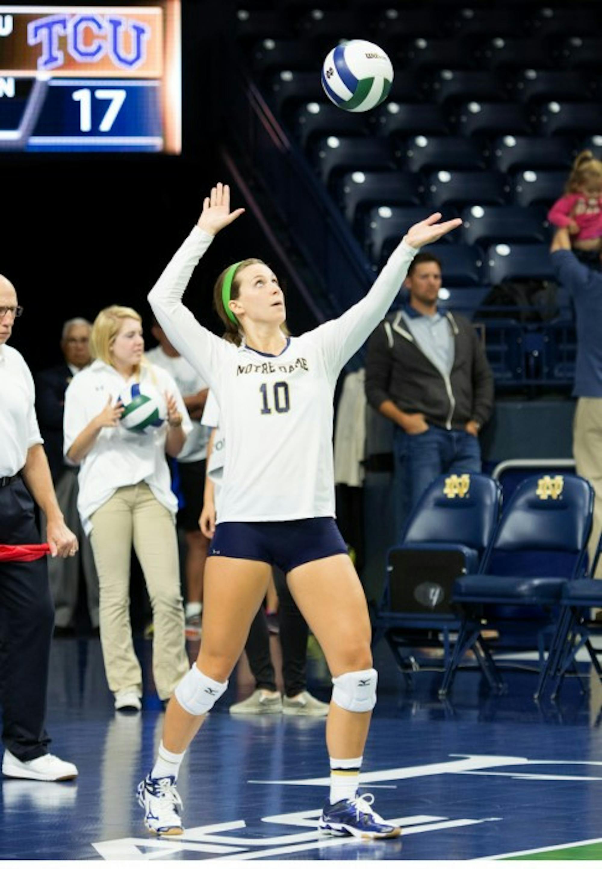 Senior Kathleen Severyn prepares to serve during Notre Dame's 3-1 loss to TCU on Friday, Sept. 12.