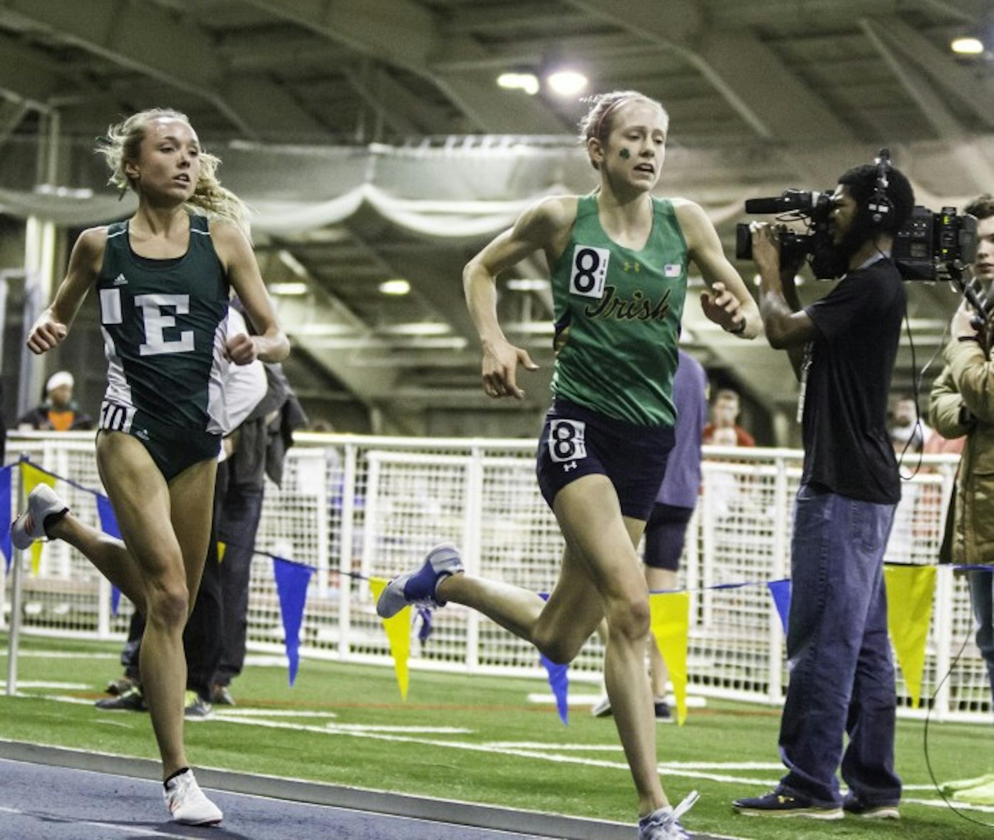 Irish sophomore Anna Rohrer competes in the 3,000-meter race at the Meyo Invitational on Feb. 4 at Loftus Sports Center.