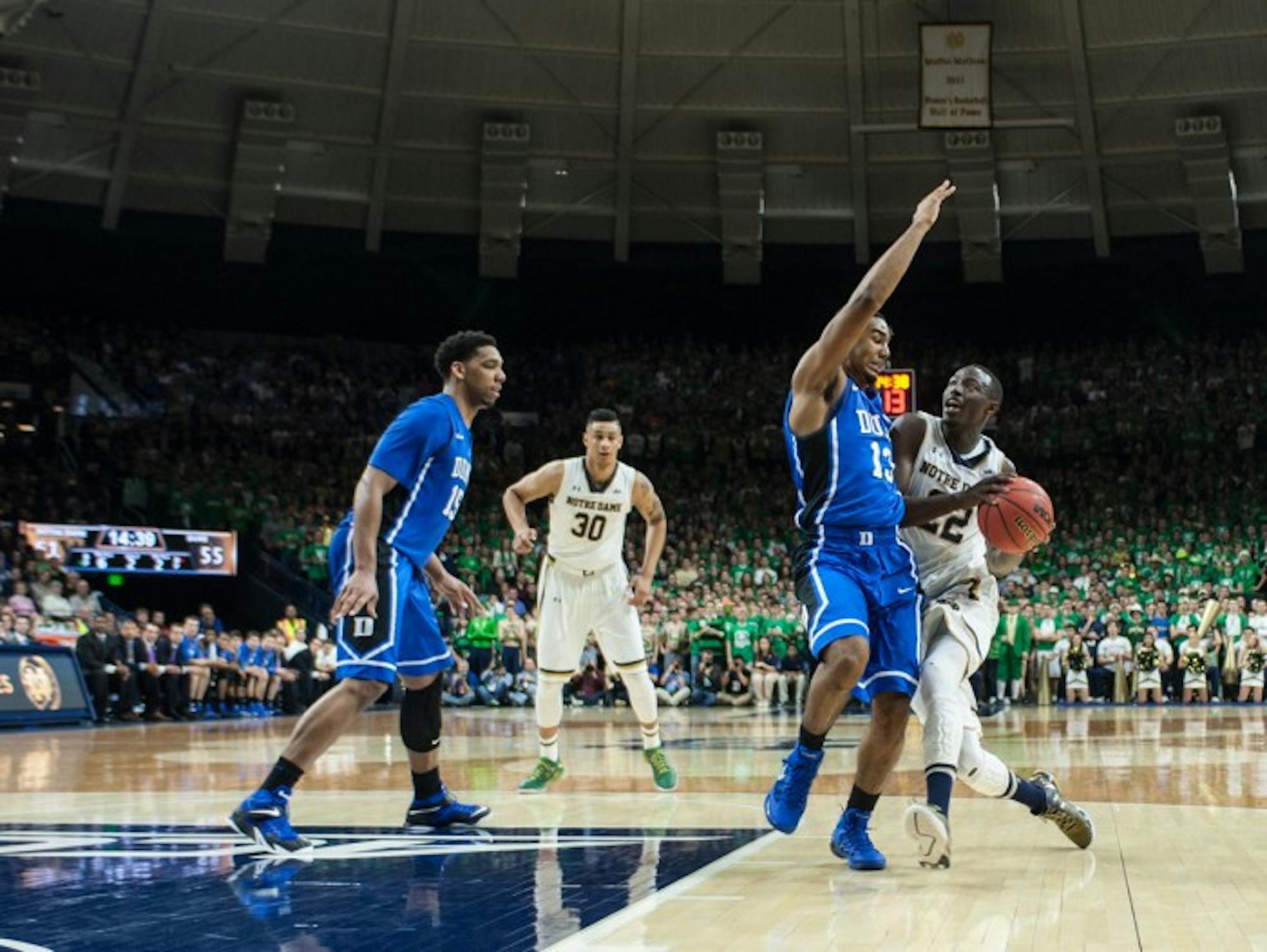Irish senior guard Jerian Grant drives to the basket during Notre Dame's 77-73 win over Duke on Wednesday night at Purcell Pavilion.