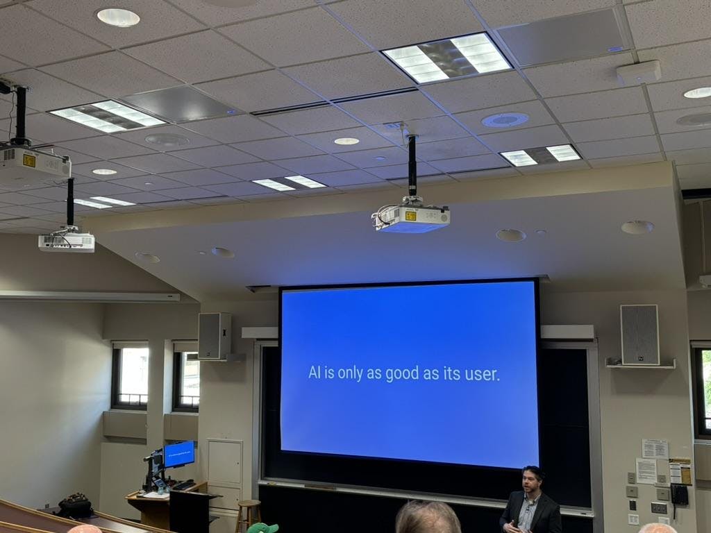 "Writing in the Age of AI" lecture with professor and audience engagement