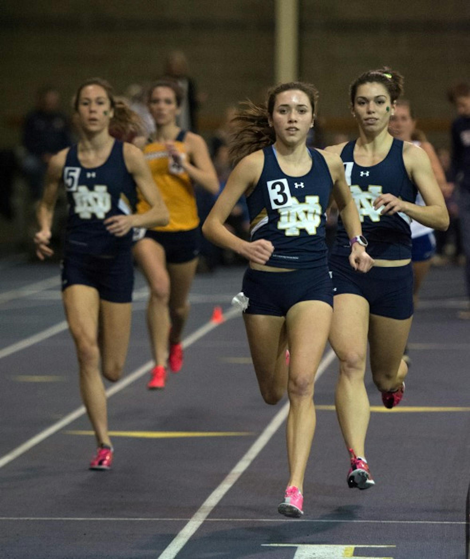 Senior middle distance runner Danielle Aragon, center, paces the Irish during Notre Dame’s Blue and Gold Invitational on December 5, 2014. She will compete in this weekend’s Notre Dame Invitational.