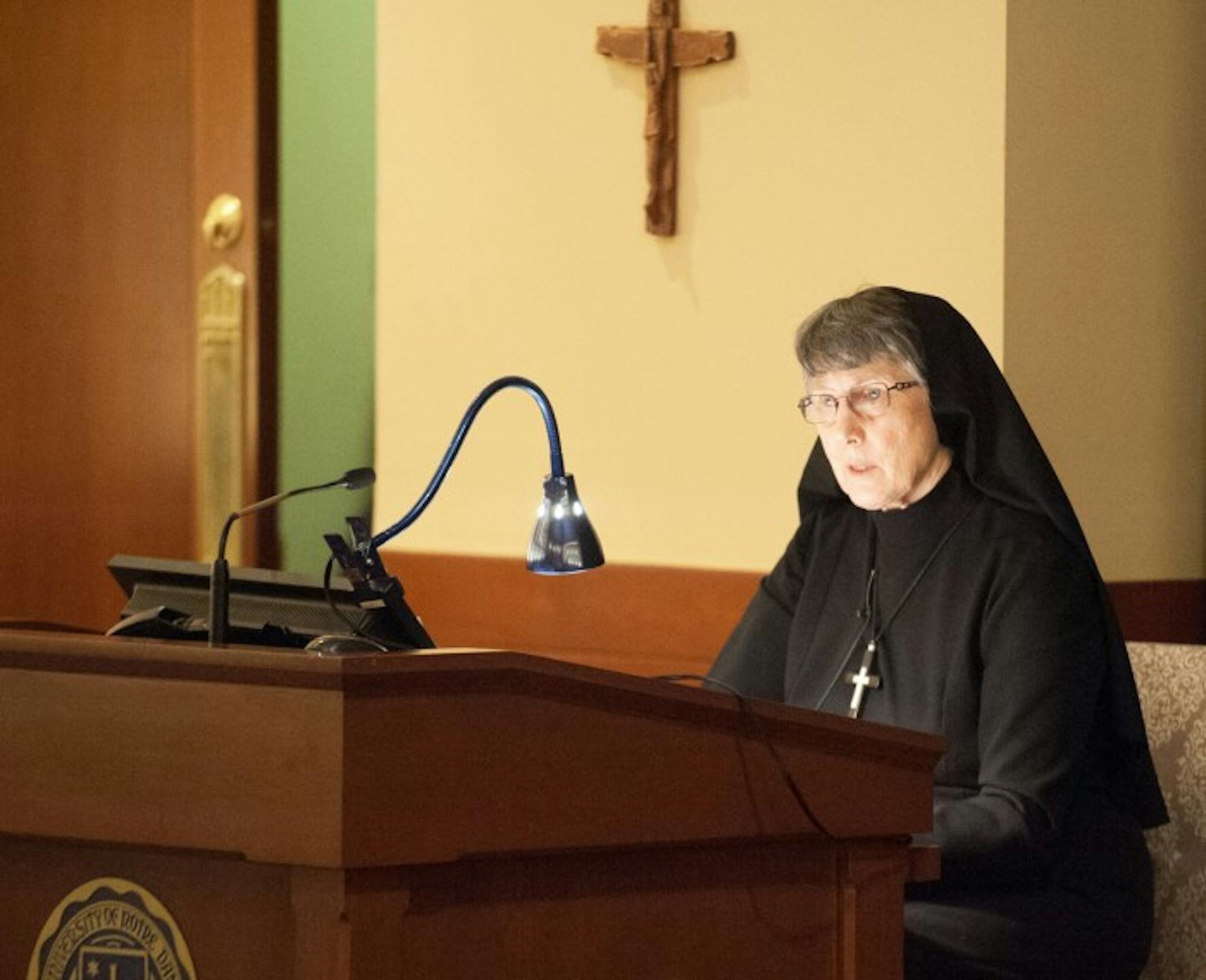 Sr. Mary Prudence Allen delivers the 6th Annual Human Dignity Lecture on Tuesday. Allen traced the philosophy of gender throughout the ages.