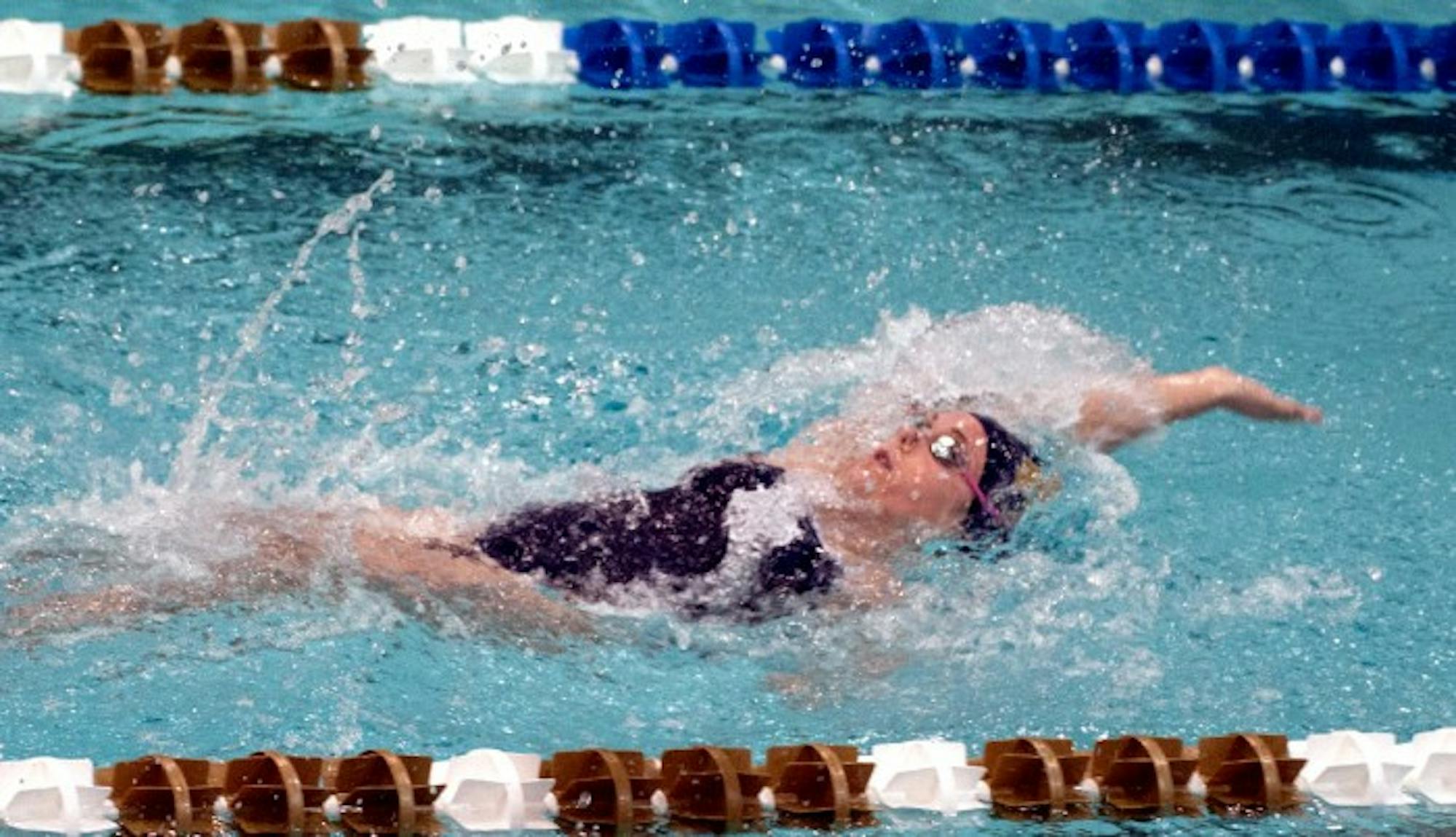 Irish senior Courtney Whyte races in a backstroke event in Notre Dame’s win over Valporaiso on Nov. 11 at Rolfs Aquatic Center.