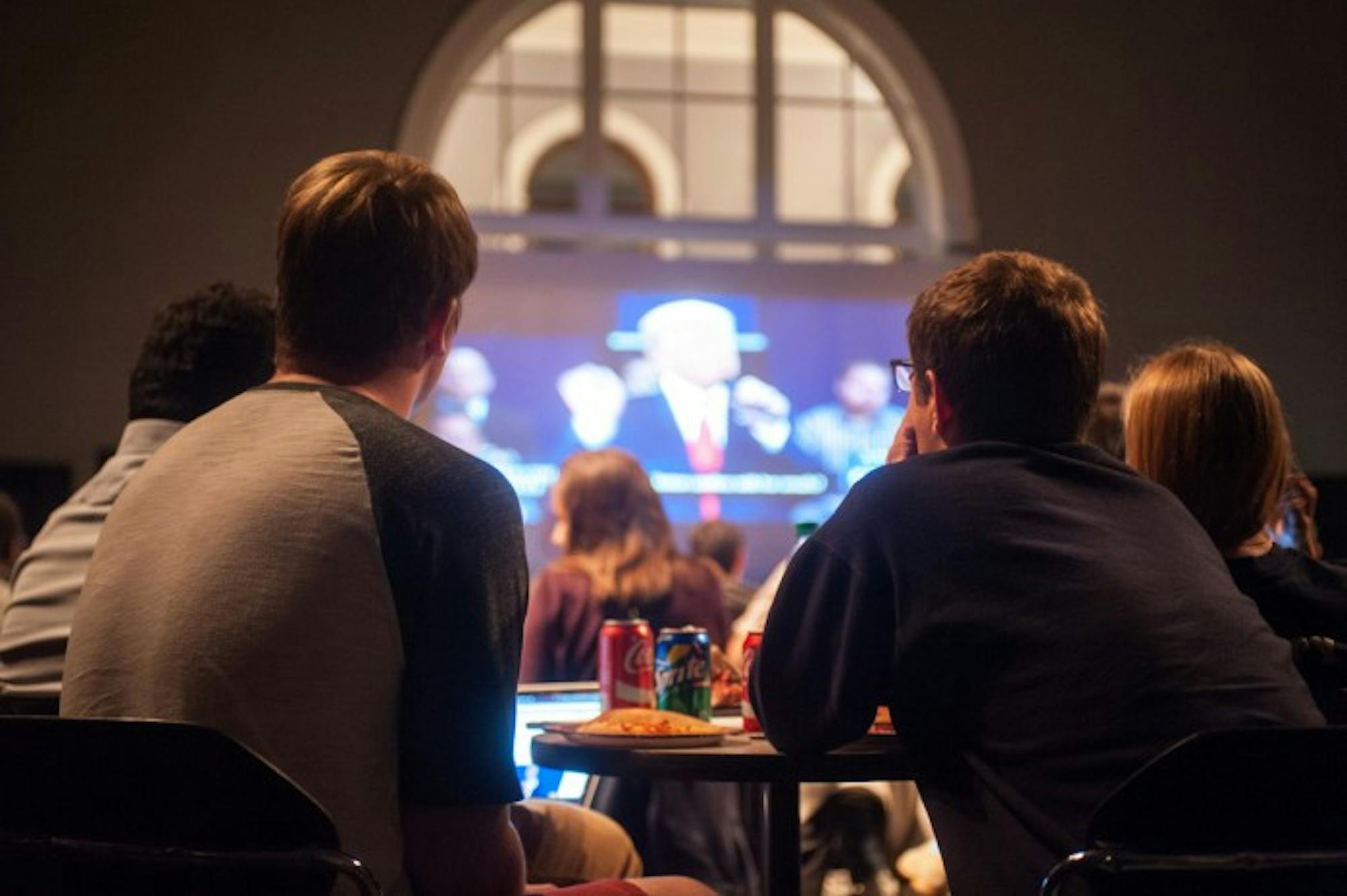 Students gather in the LaFortune Ballroom to watch the second presidential debate Sunday. The Notre Dame Forum and ND Voteshosted the debate watch, the third in a series of debate watches this year.