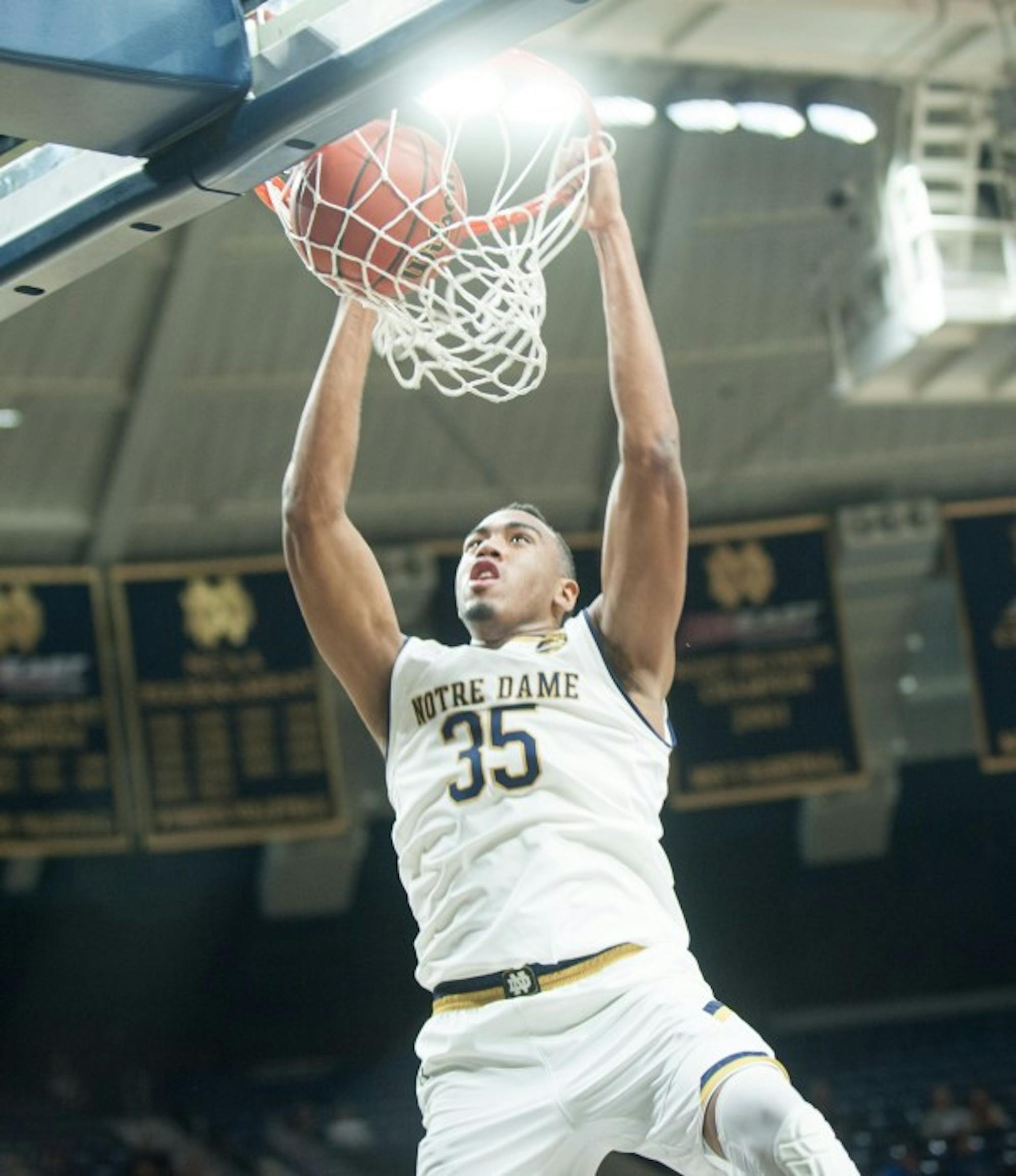 Irish junior forward Bonzie Colson dunks the basketball during Notre Dame's 87-72 win over Fort Wayne on Wednesday at Purcell Pavilion.