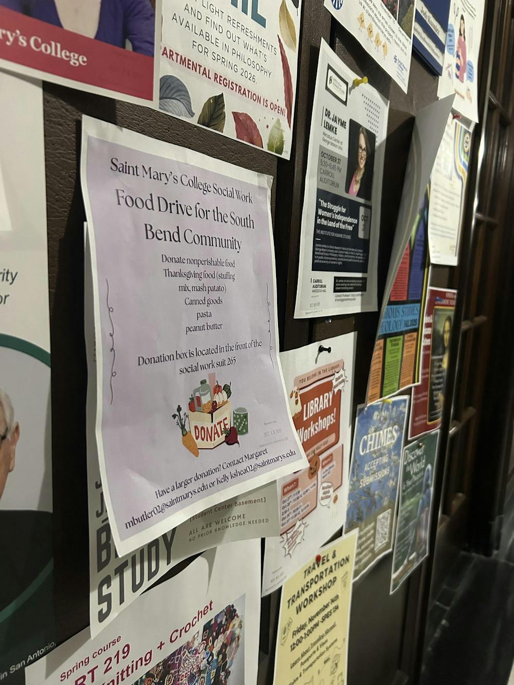 Flyer displayed in residence hall for local food drive project