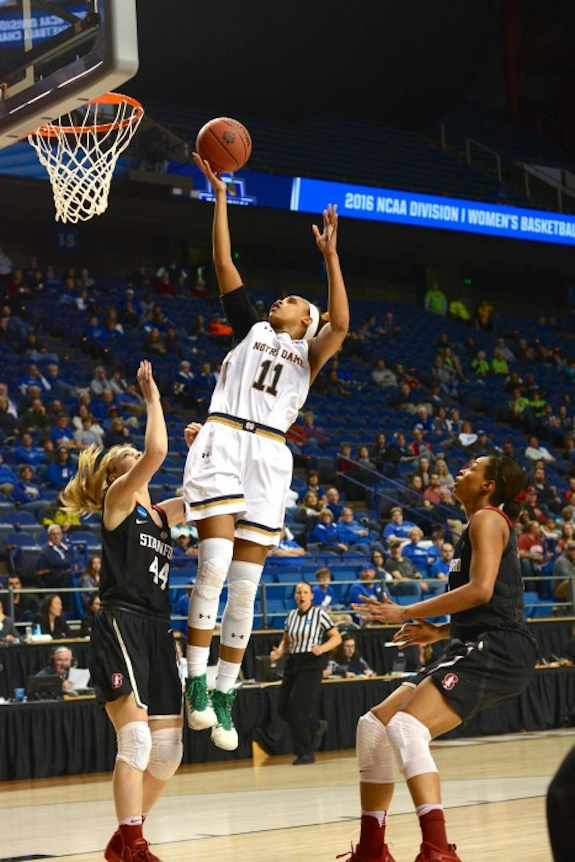 Irish sophomore forward Brianna Turner shoots the ball during Notre Dame's 90-84 loss to Stanford in the Sweet 16 on Friday night in Lexington, Kentucky.