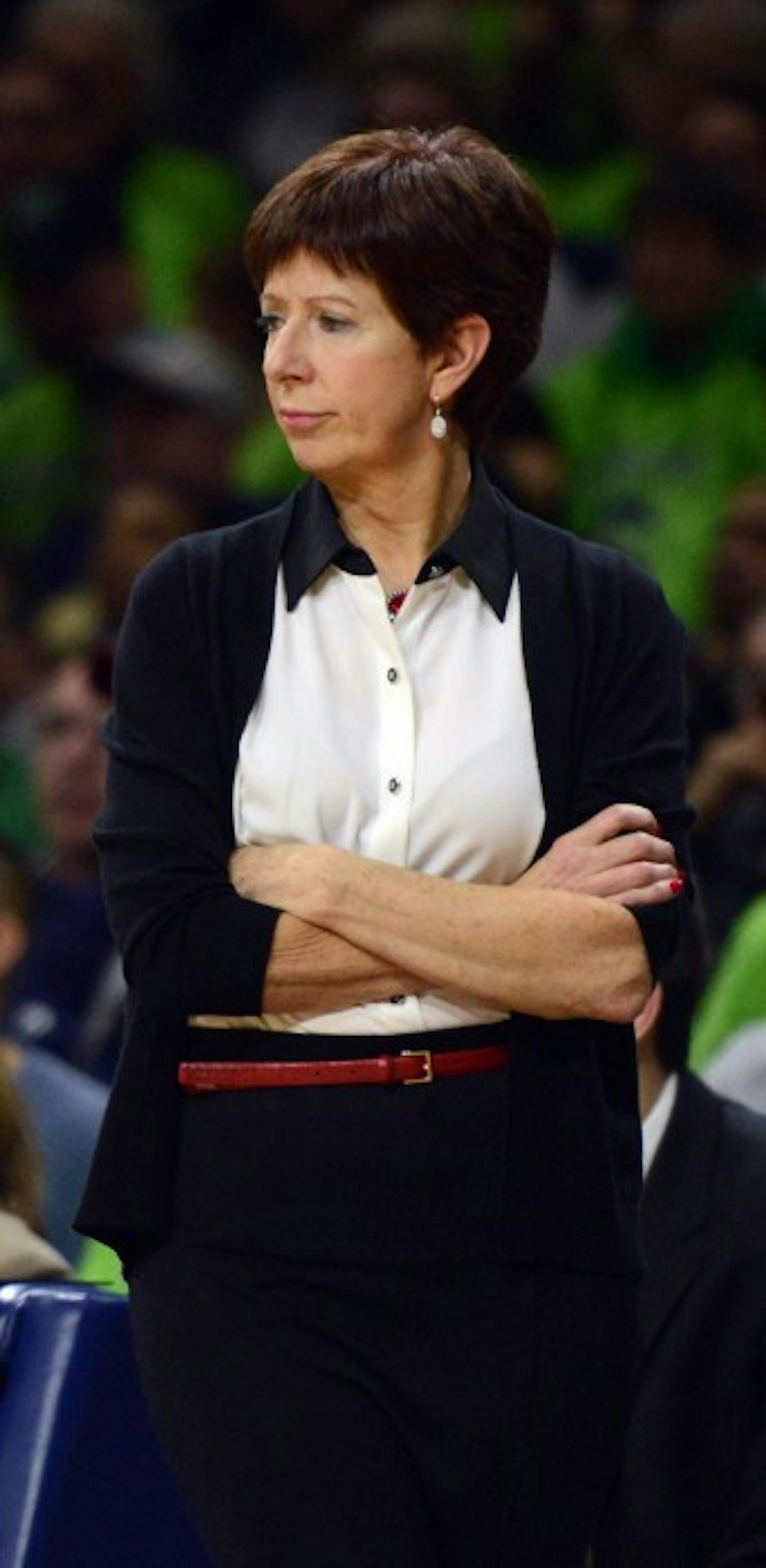 Irish coach Muffet McGraw looks on during Notre Dame's 76-58 loss to Connecticut on Saturday.