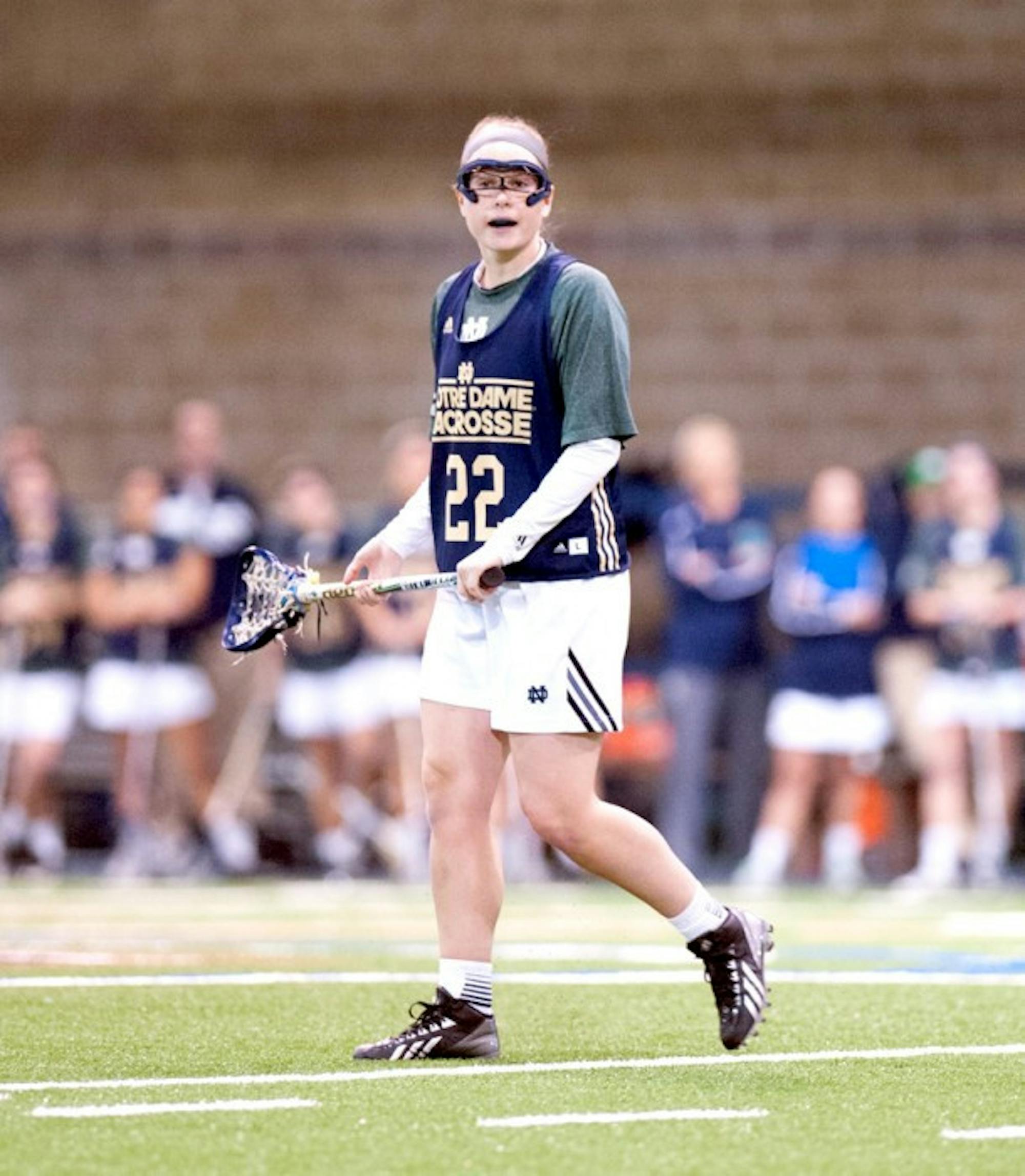 Senior defense Margaret Smith scans the field Feb. 14 against Michigan. Smith is a four-year starter for the Irish.