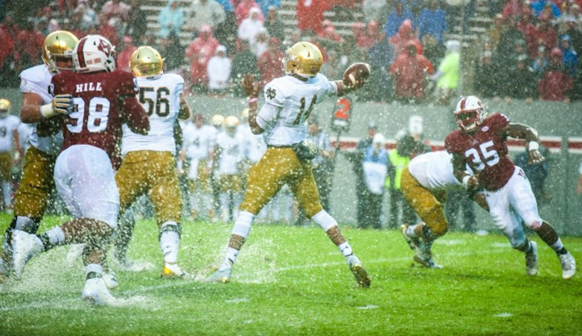 Notre Dame junior quarterback DeShone Kizer winds up to pass during Saturday's 10-3 loss to North Carolina State.