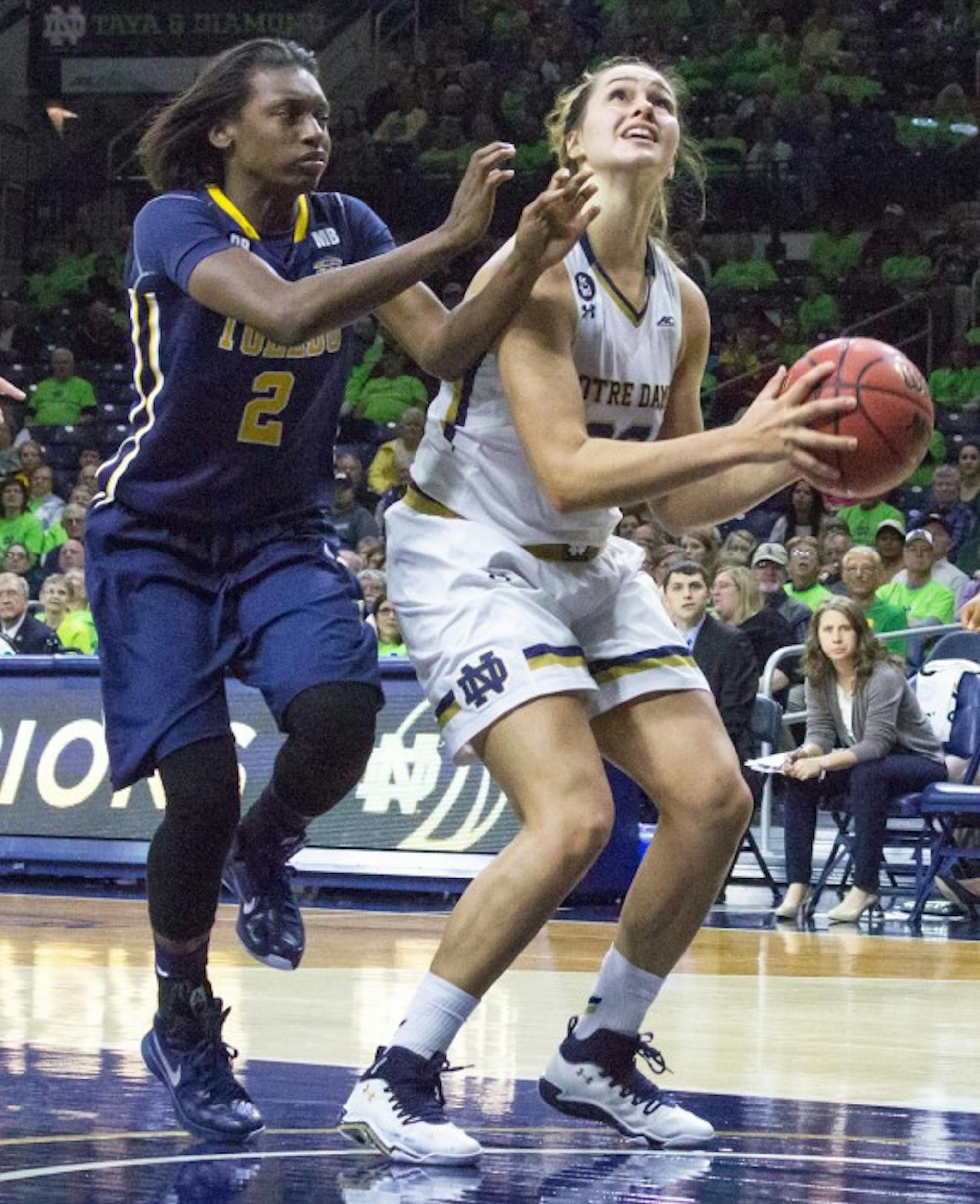 Irish sophomore forward Kathryn Westbeld looks toward the basket during Notre Dame's 4-39 win over Toledo at Purcell Pavilion on Nov. 18.