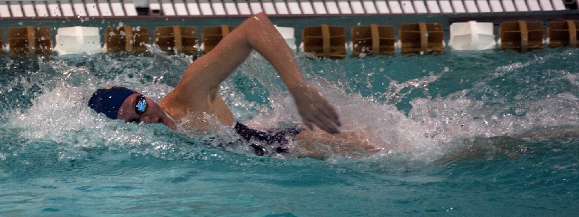 Irish junior Catherine Galletti swims during a 219-60 win over Valparaiso on November 15, 2013, at Rolfs Aquatic Center.