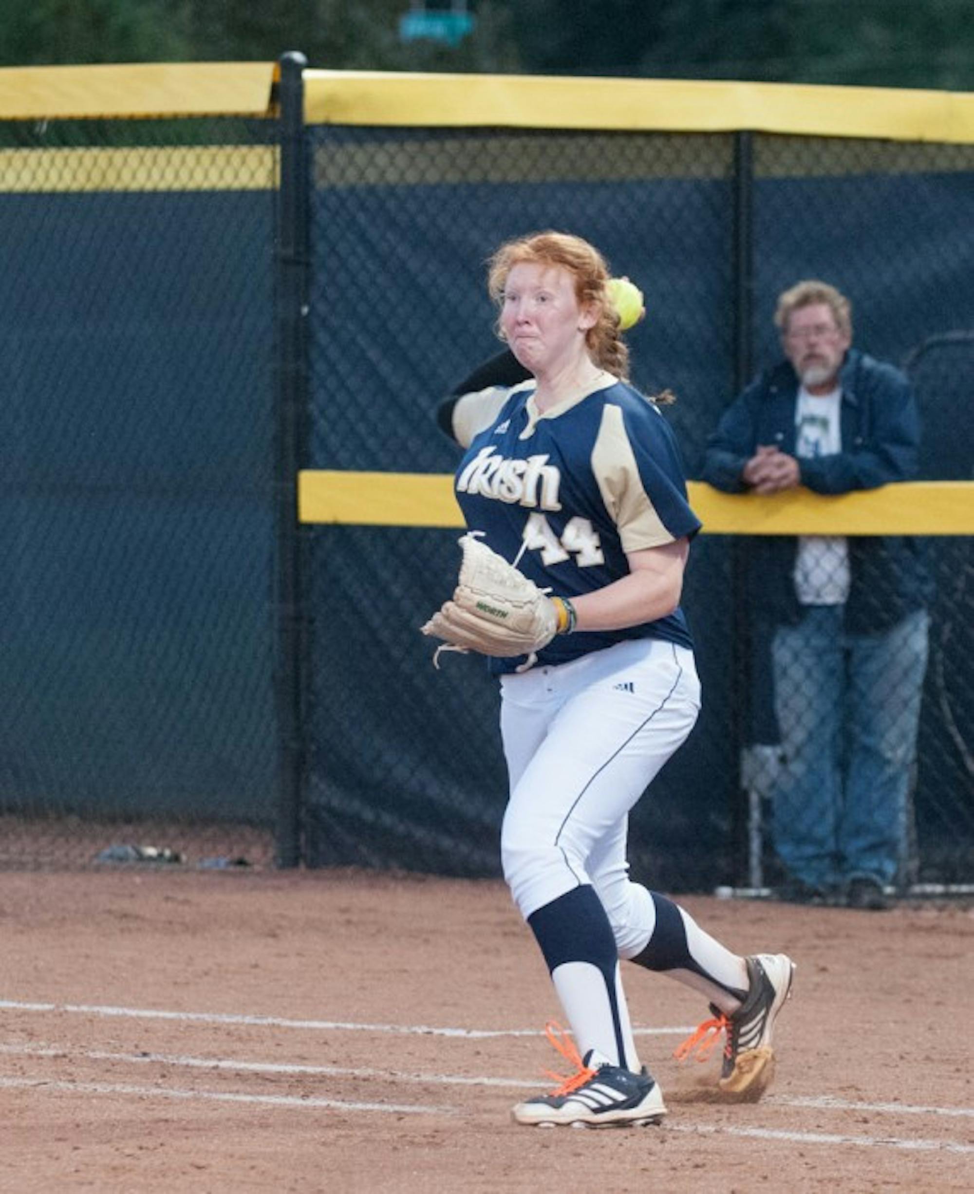 Irish senior pitcher laura Winter throws during a game on Oct. 10, 2013 at Melissa Cook Stadium. Winter threw a complete game in Notre Dame's 8-5 win over Florida State on Sunday.