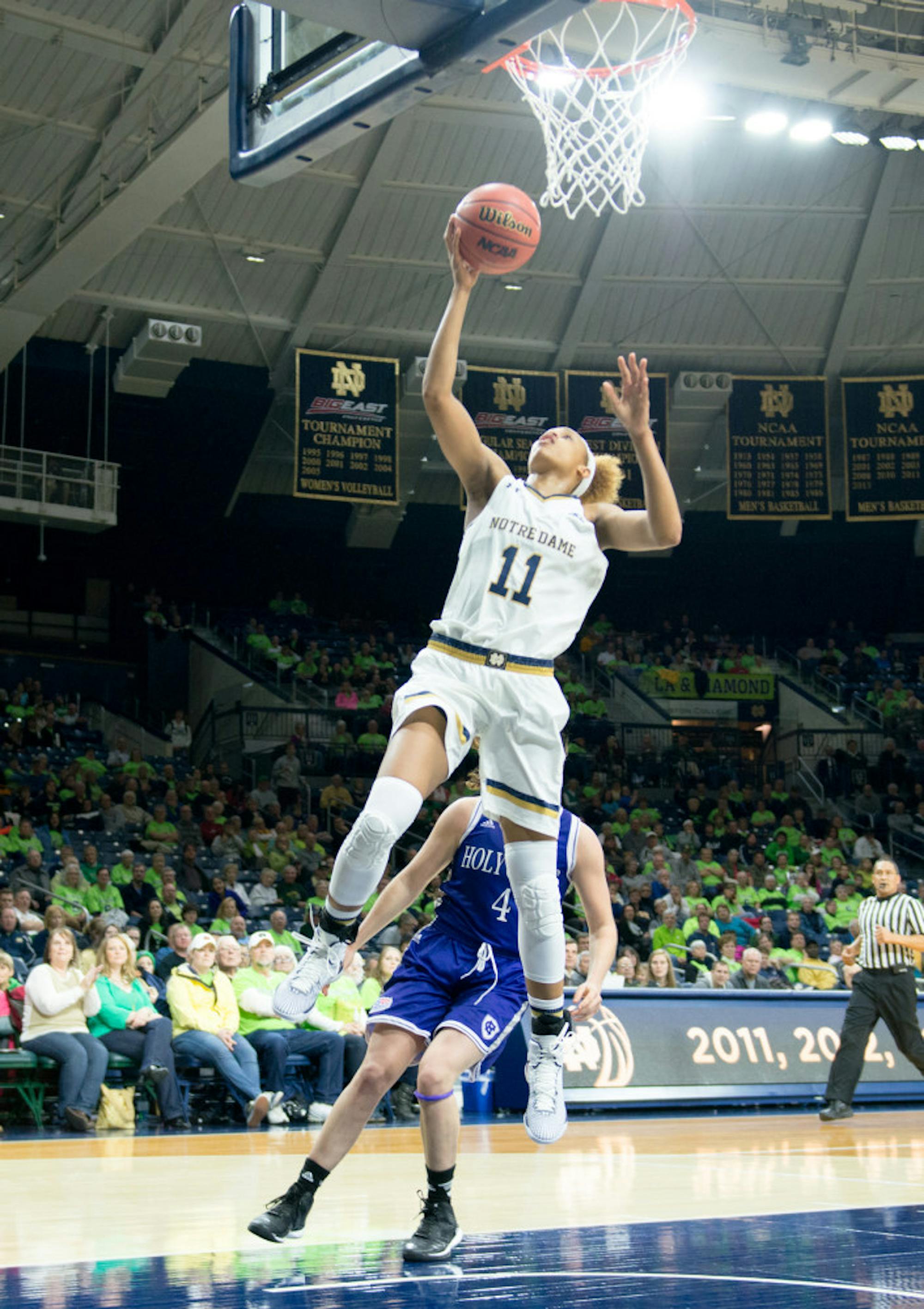 Irish freshman forward Brianna Turner lays the ball in during Notre Dame’s 104-29 win over Holy Cross on Nov. 23.
